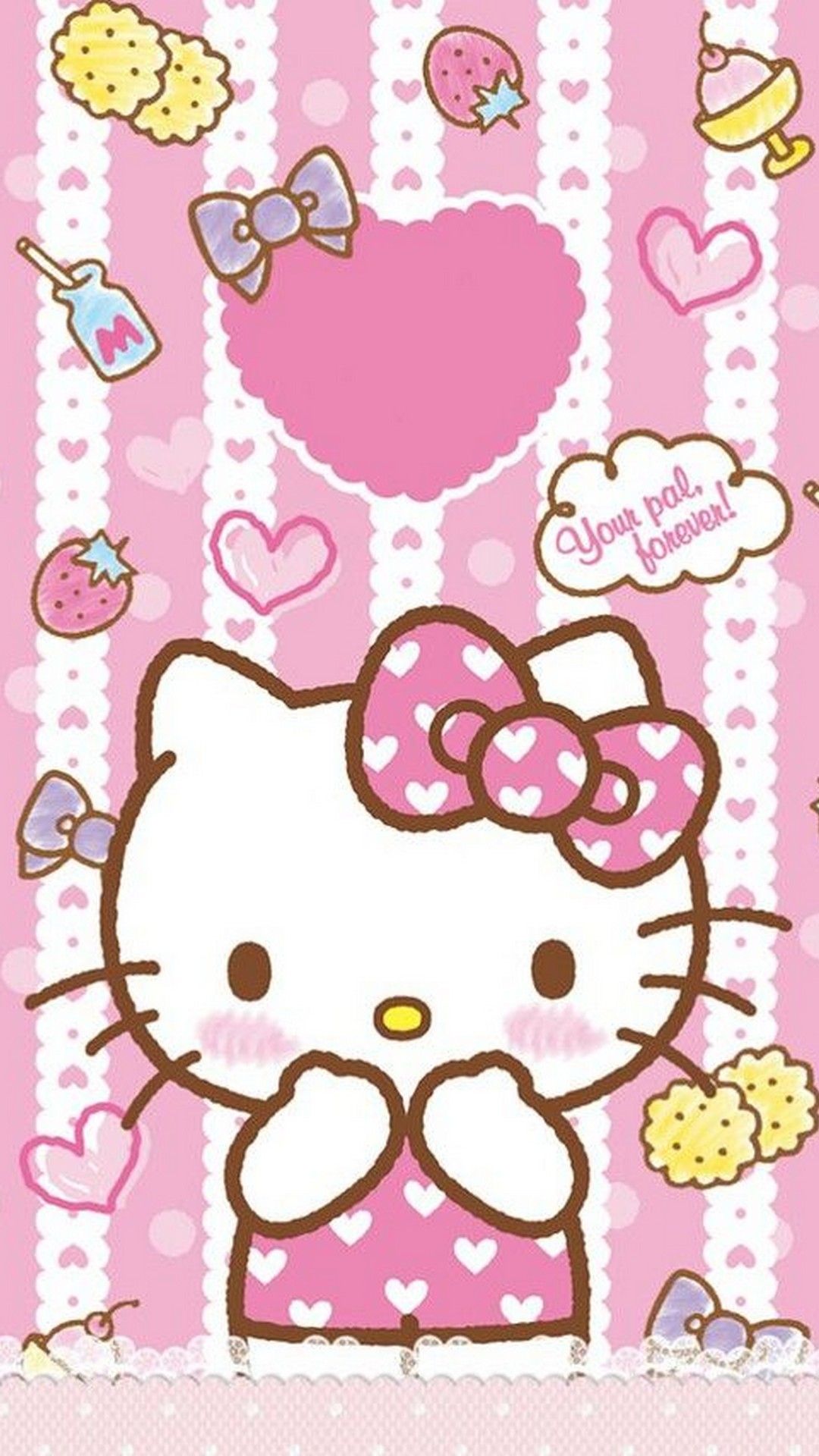 Hello Kitty rosa cuori, 1080x1920 Verticale, Mobile