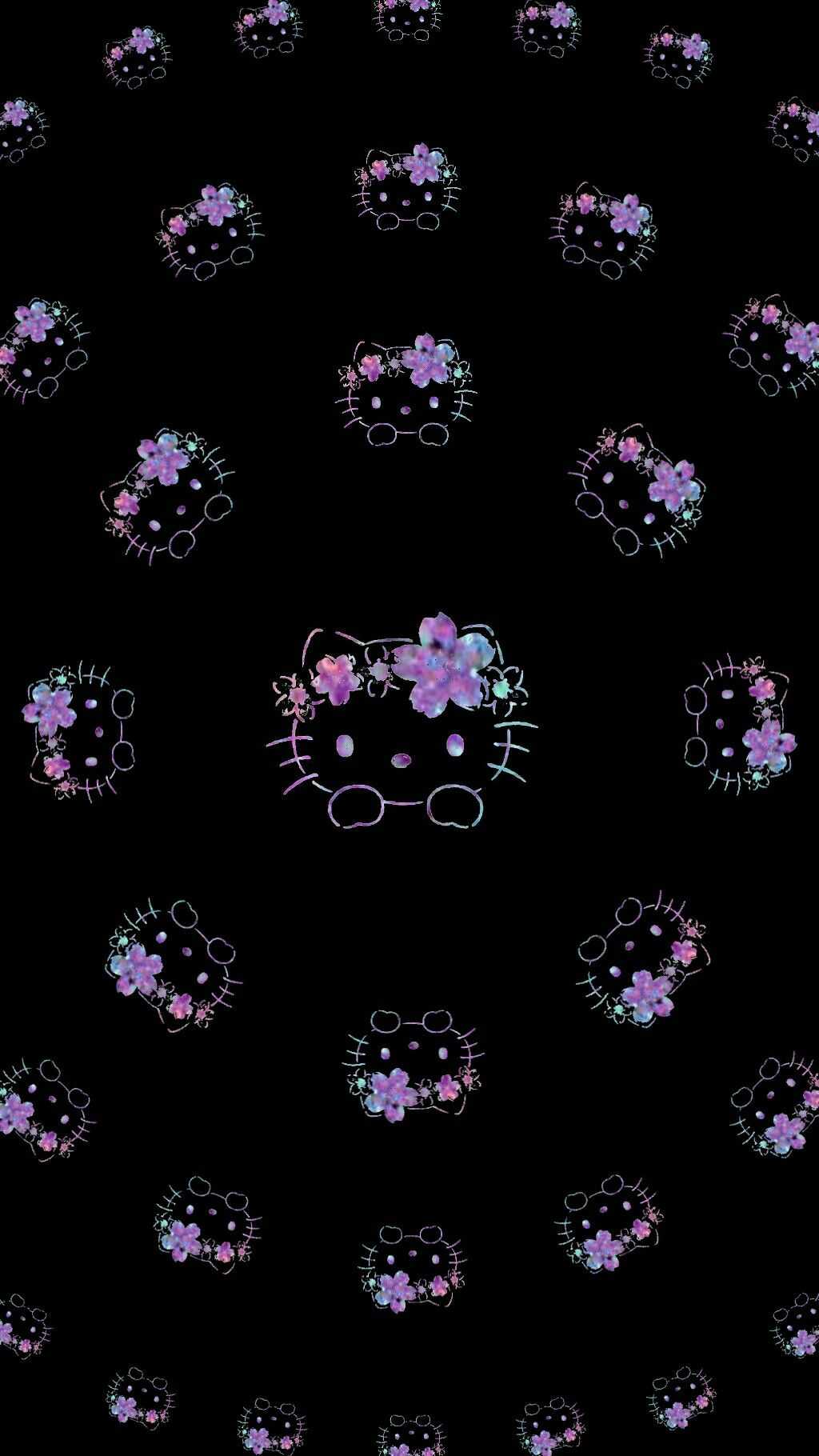 Hello Kitty pattern nero viola, 1024x1820 Verticale, Telefono