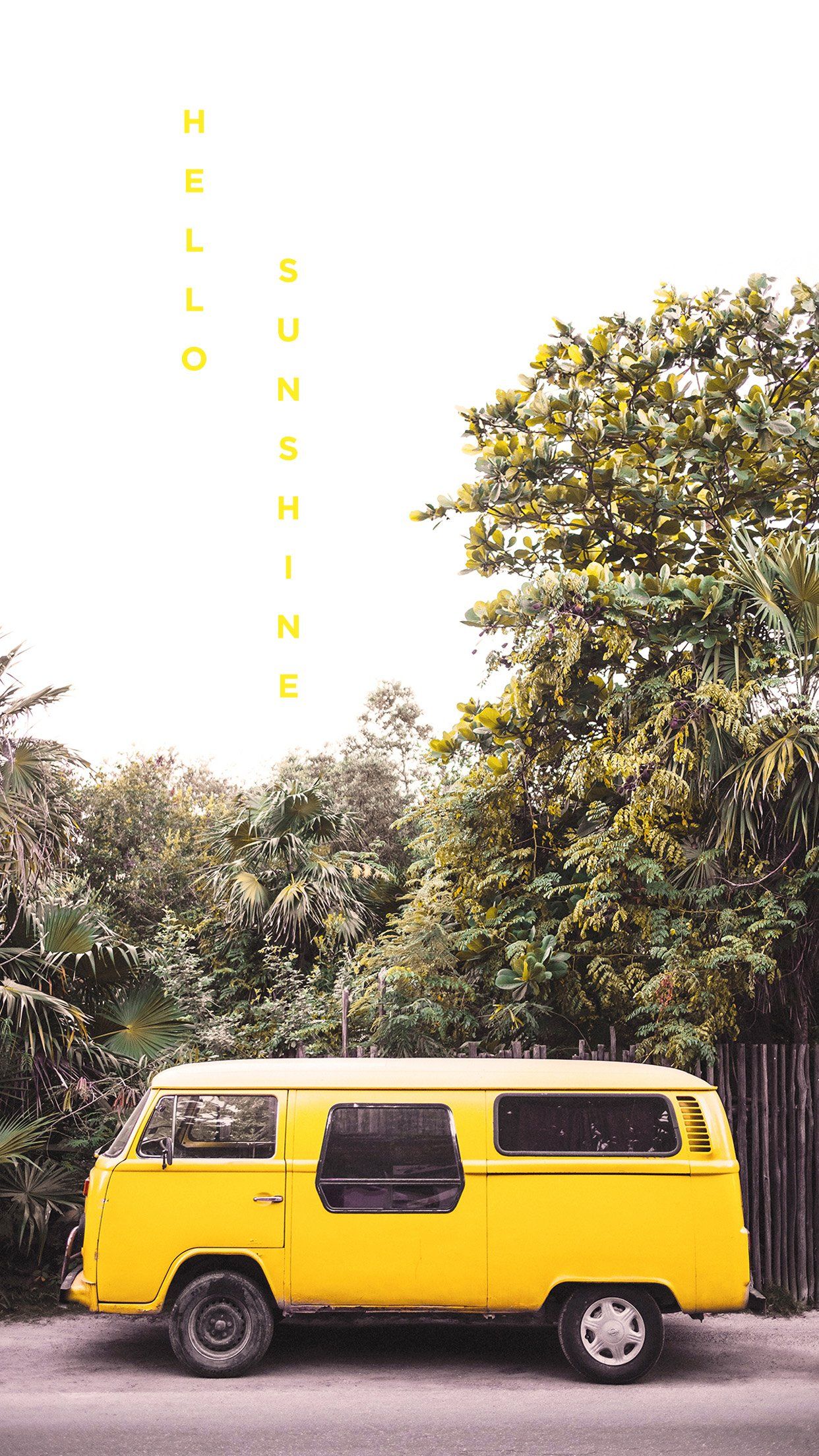 Furgone giallo vintage tra palme, 1242x2208 Verticale, Xiaomi