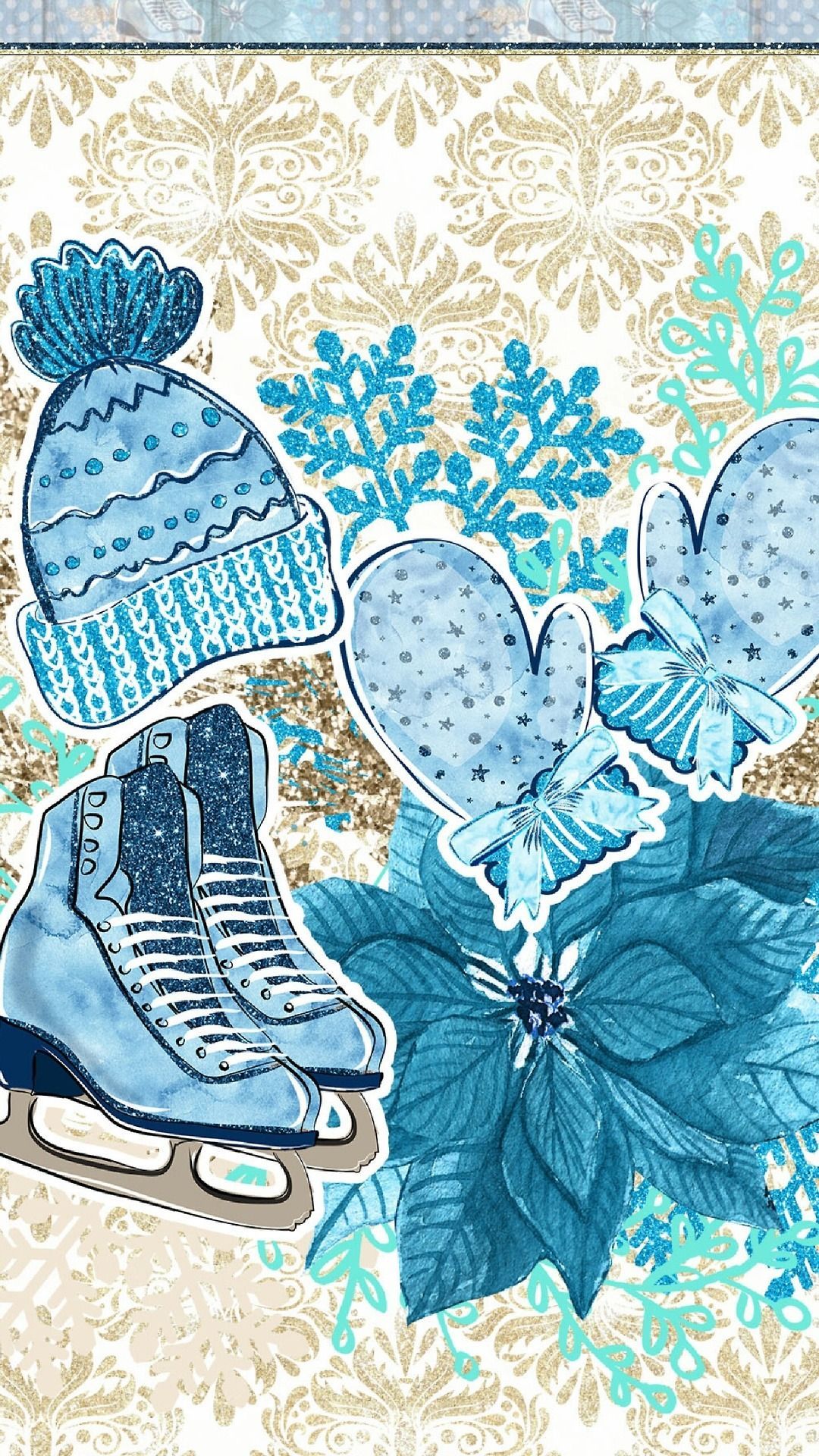 Illustrazioni invernali azzurre decorative, 1080x1920 Verticale, Telefono
