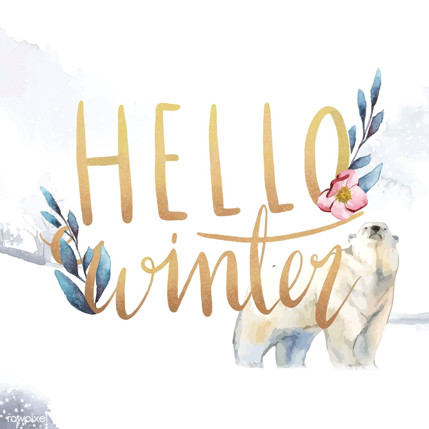 Hello Winter tipografia acquerello orso, 1400x1400 HD, Desktop