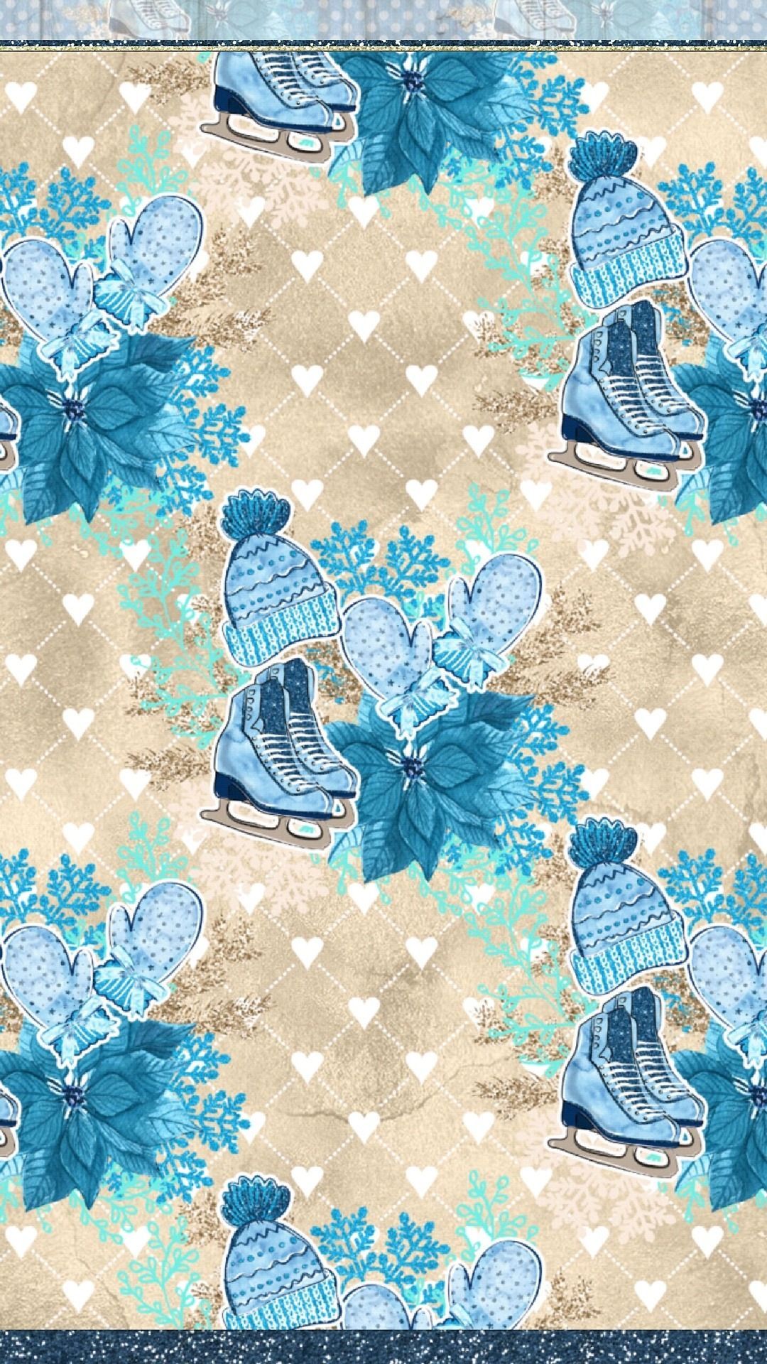 Pattinaggio invernale, motivo azzurro beige, 1080x1920 Verticale, Telefono