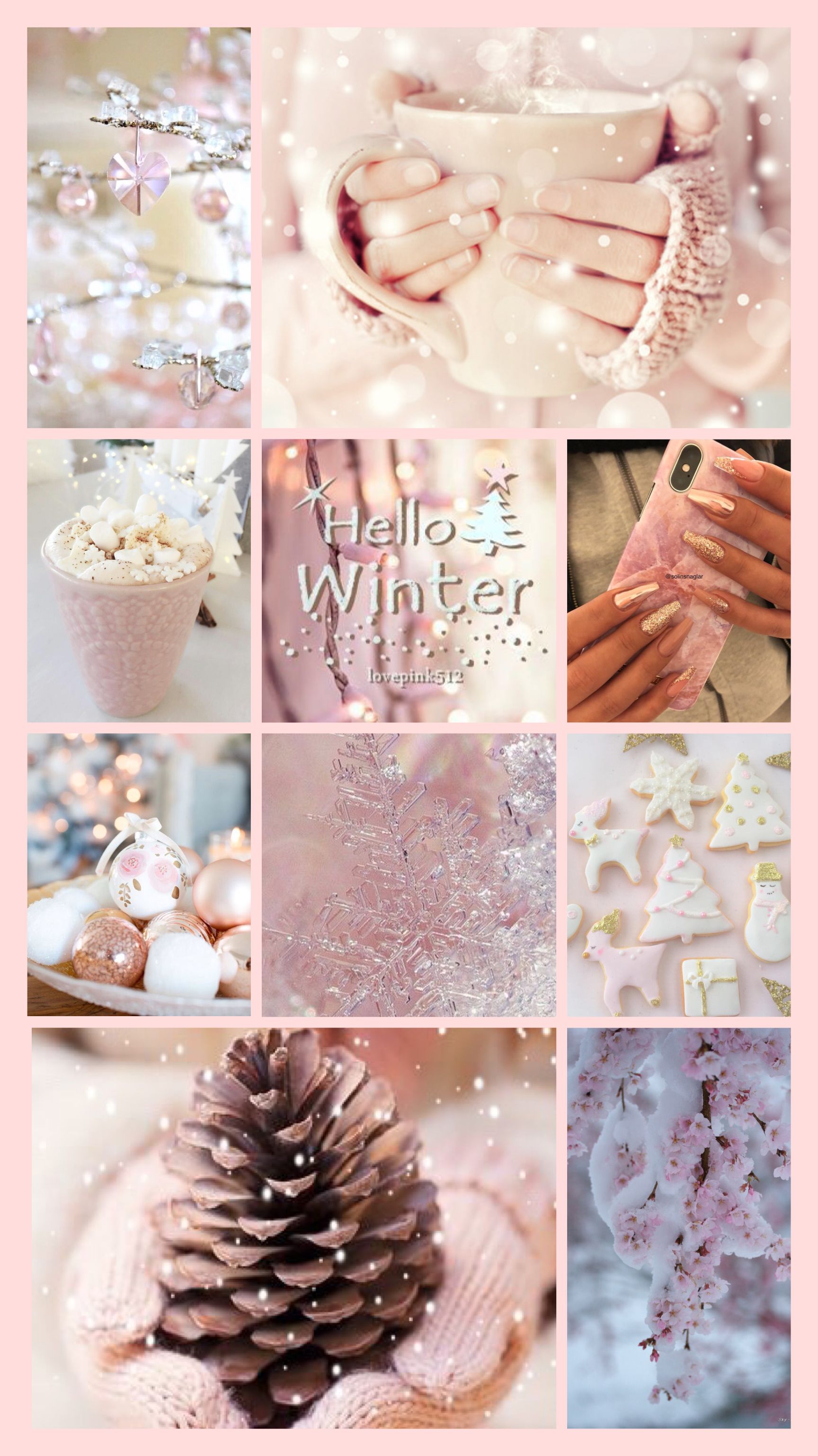 Collage invernale rosa pastello, 1728x3072 Full HD Verticale, Smartphone