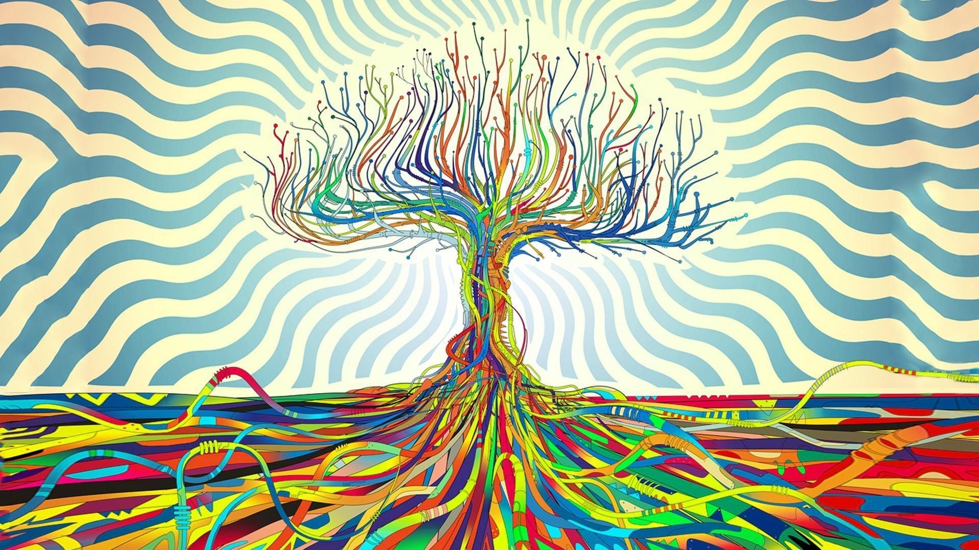 Albero psichedelico con radici colorate, 1920x1080 Full HD, Notebook Gaming