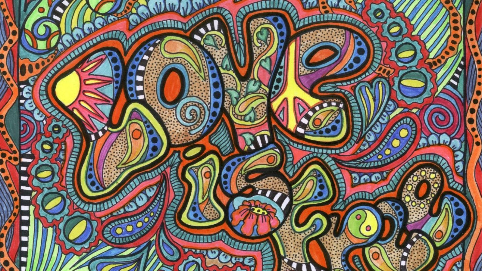 Scritta Love psichedelica colorata, 1600x900 HD, Laptop