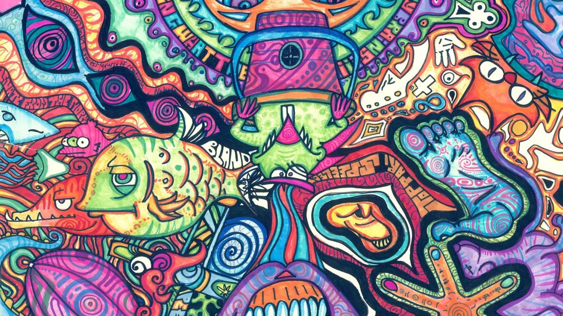 Illustrazione psichedelica pesce colorato, 1920x1080 Full HD, PC Desktop