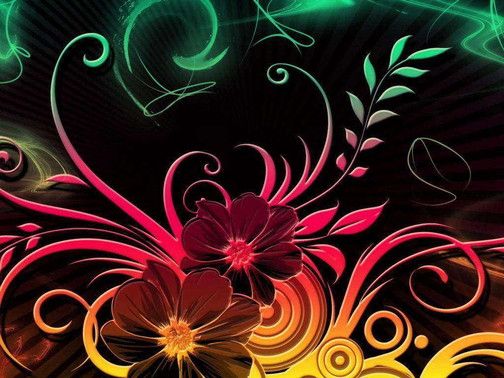 Fiori astratti sfondo nero, 1024x768 HD, iMac