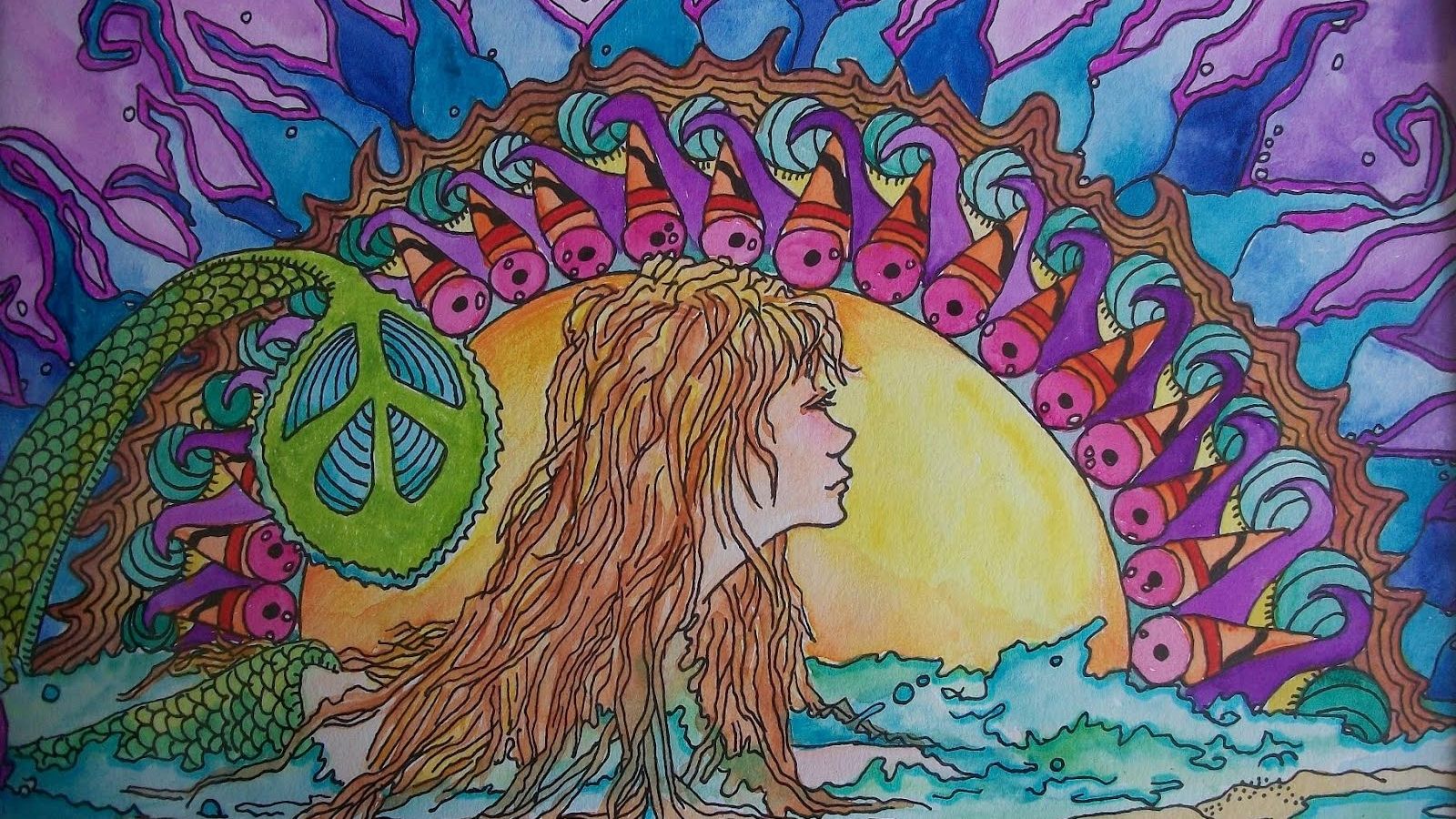 Donna hippie con simbolo pace psichedelico, 1600x900 HD, PC Desktop