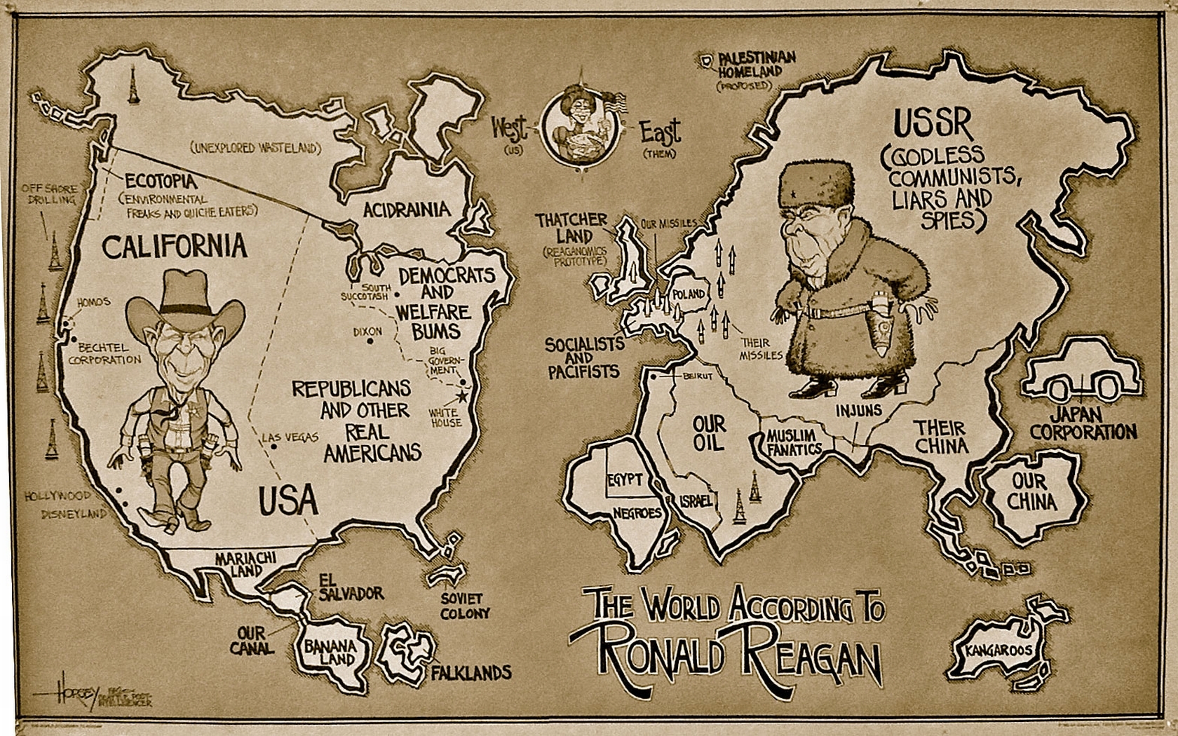 Mappa satirica mondo Reagan, 1680x1050 HD, Laptop