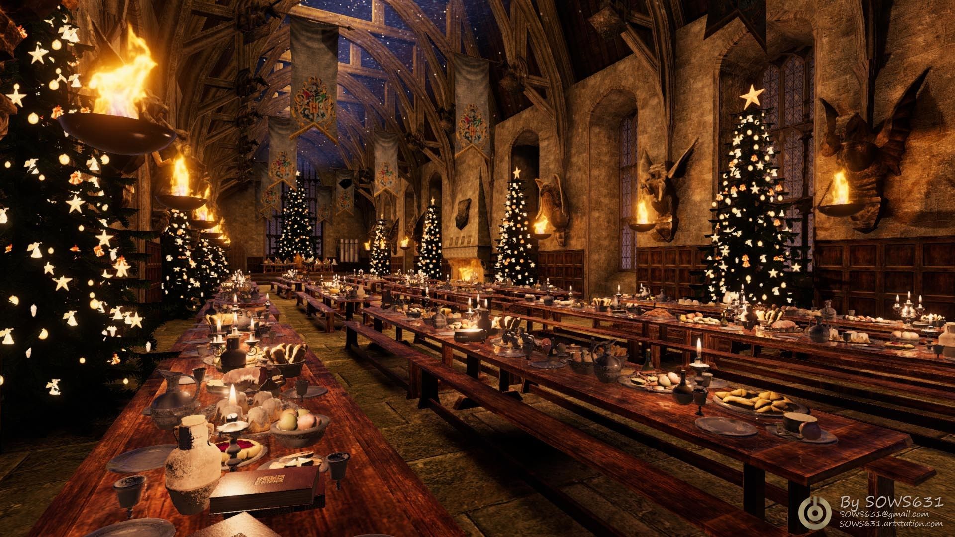 Sala grande Hogwarts Natale, 1920x1080 Full HD, PC Desktop
