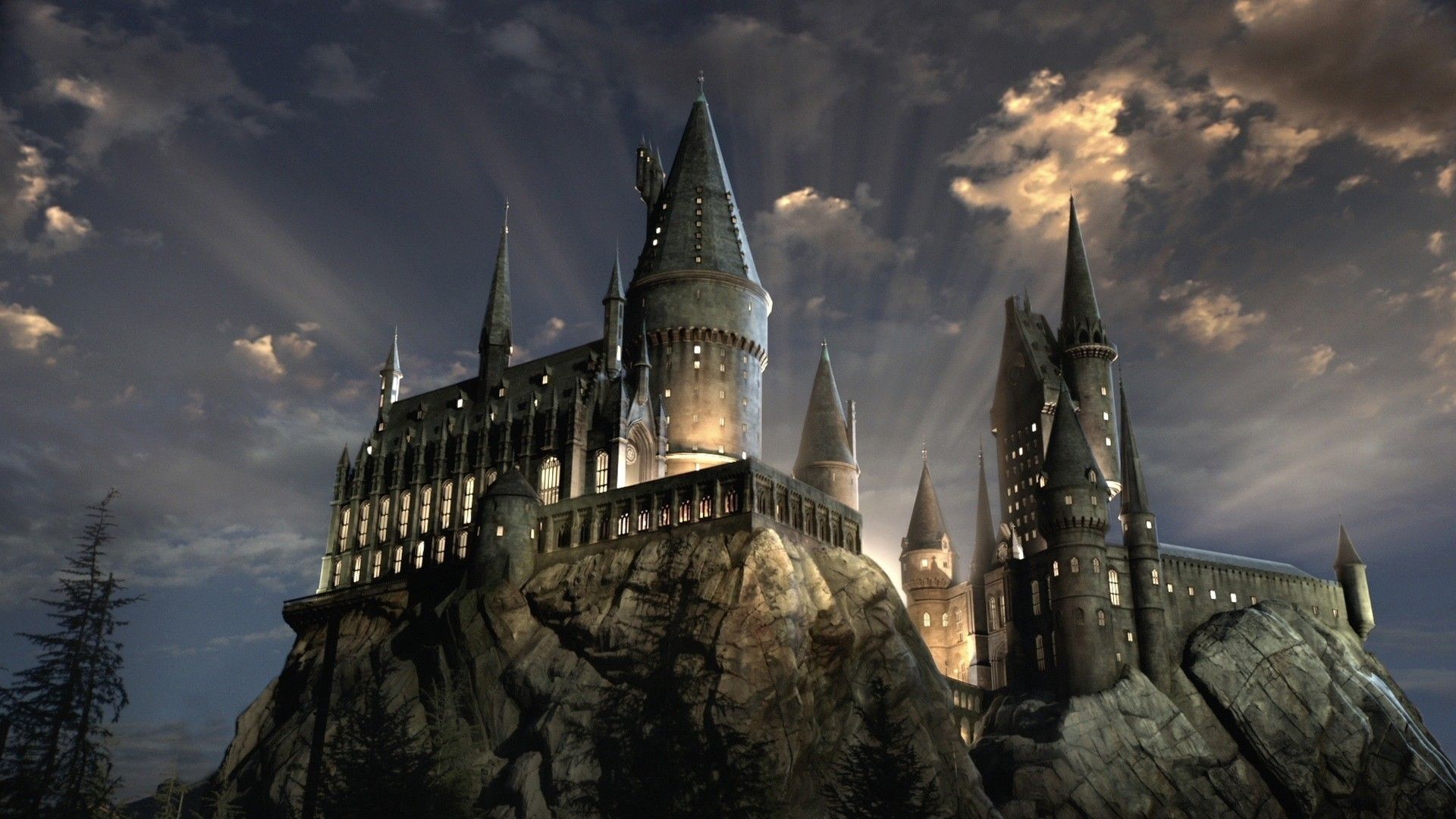 Castello di Hogwarts al tramonto, 1920x1080 Full HD, Desktop