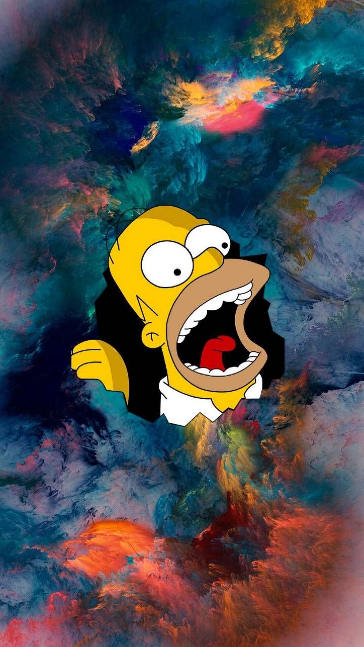 Homer Simpson su sfondo nebulosa colorata, 720x1280 Full HD Verticale, Smartphone