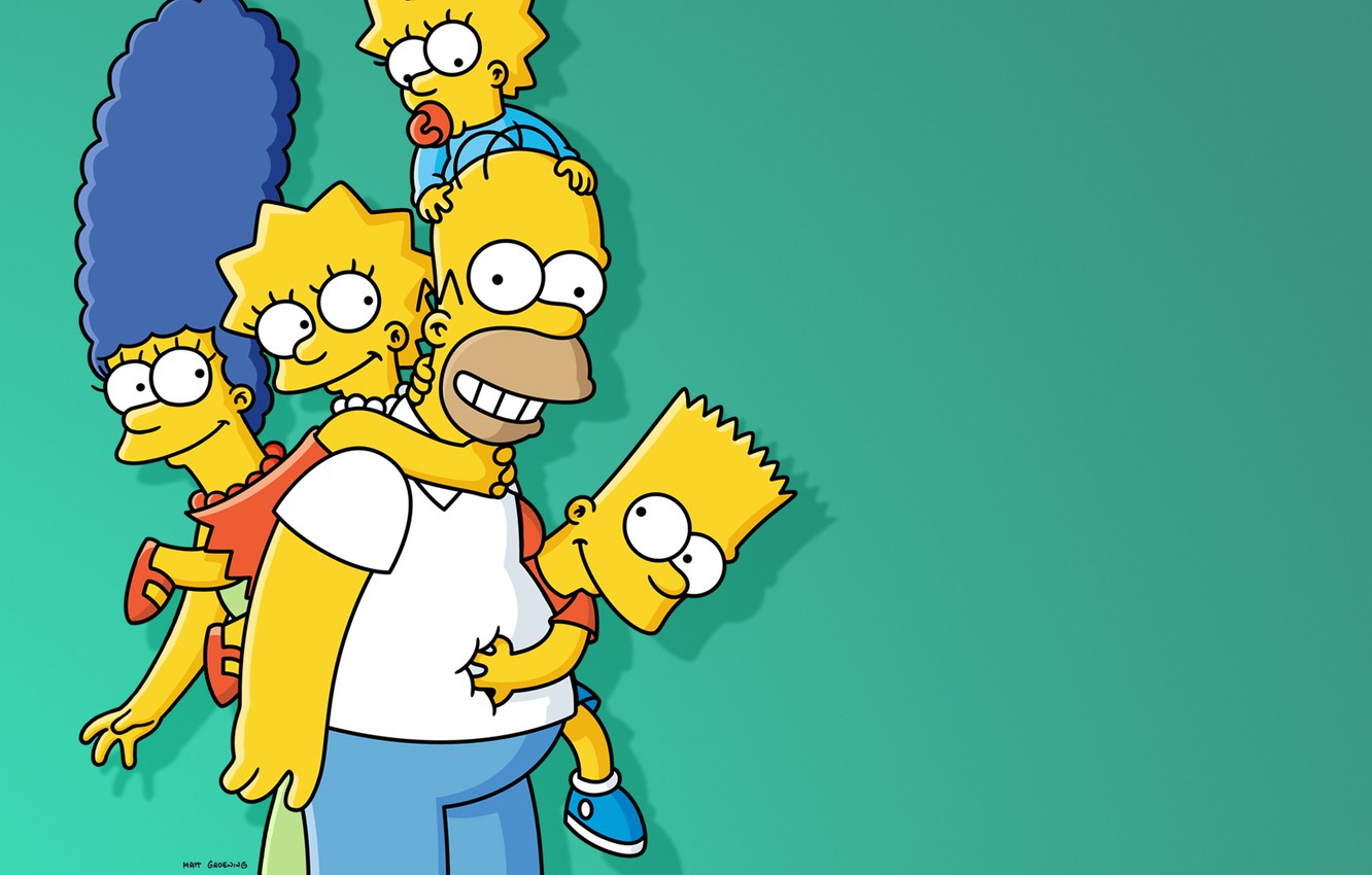 Famiglia Simpson sfondo verde, 1332x850 HD, Desktop