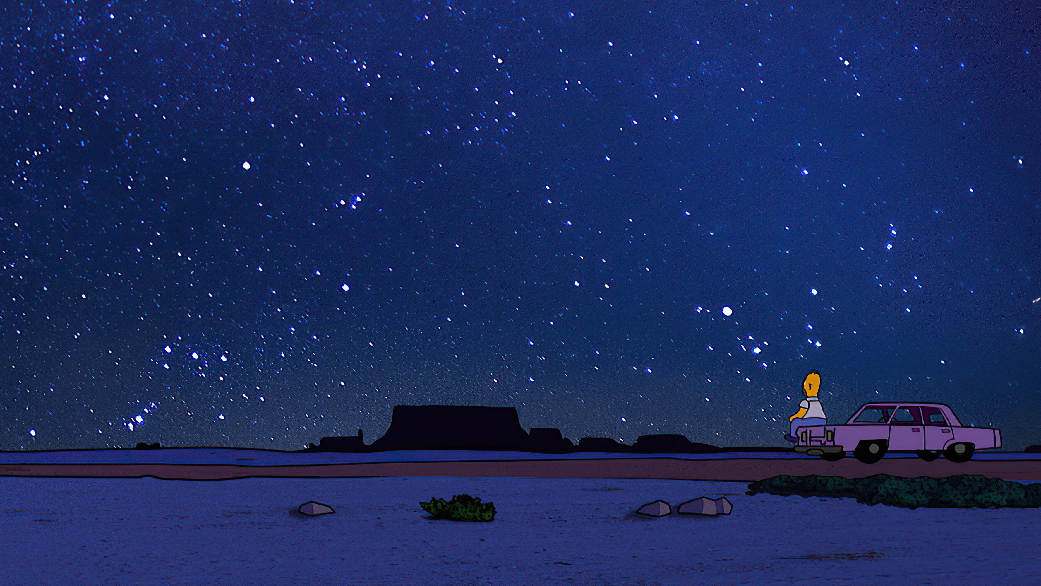 Homer Simpson auto notte stellata, serie animata, 3557x2001 2K+, Laptop