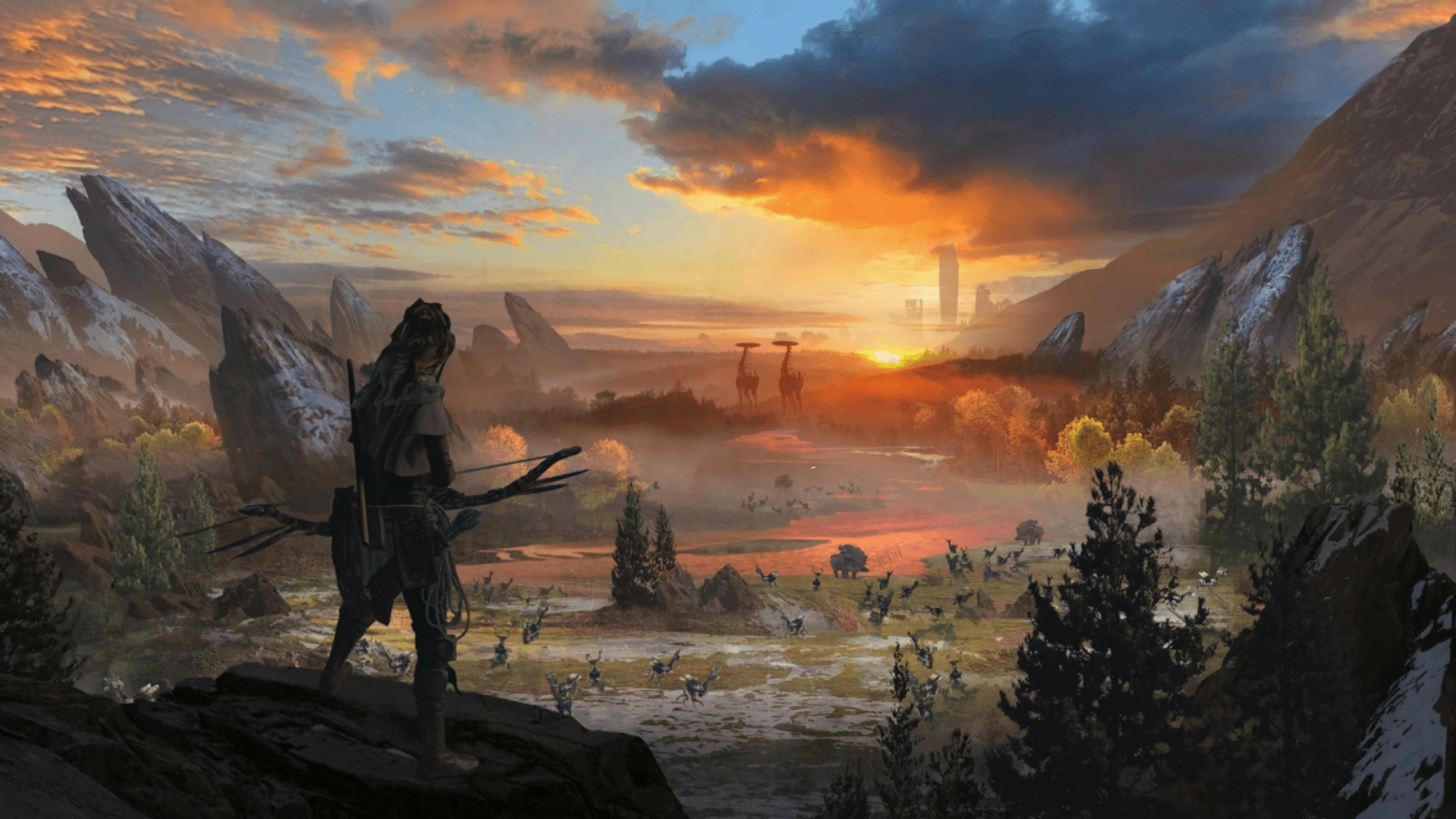 Horizon Zero Dawn tramonto guerriera, action RPG, 2000x1125 2K, Desktop
