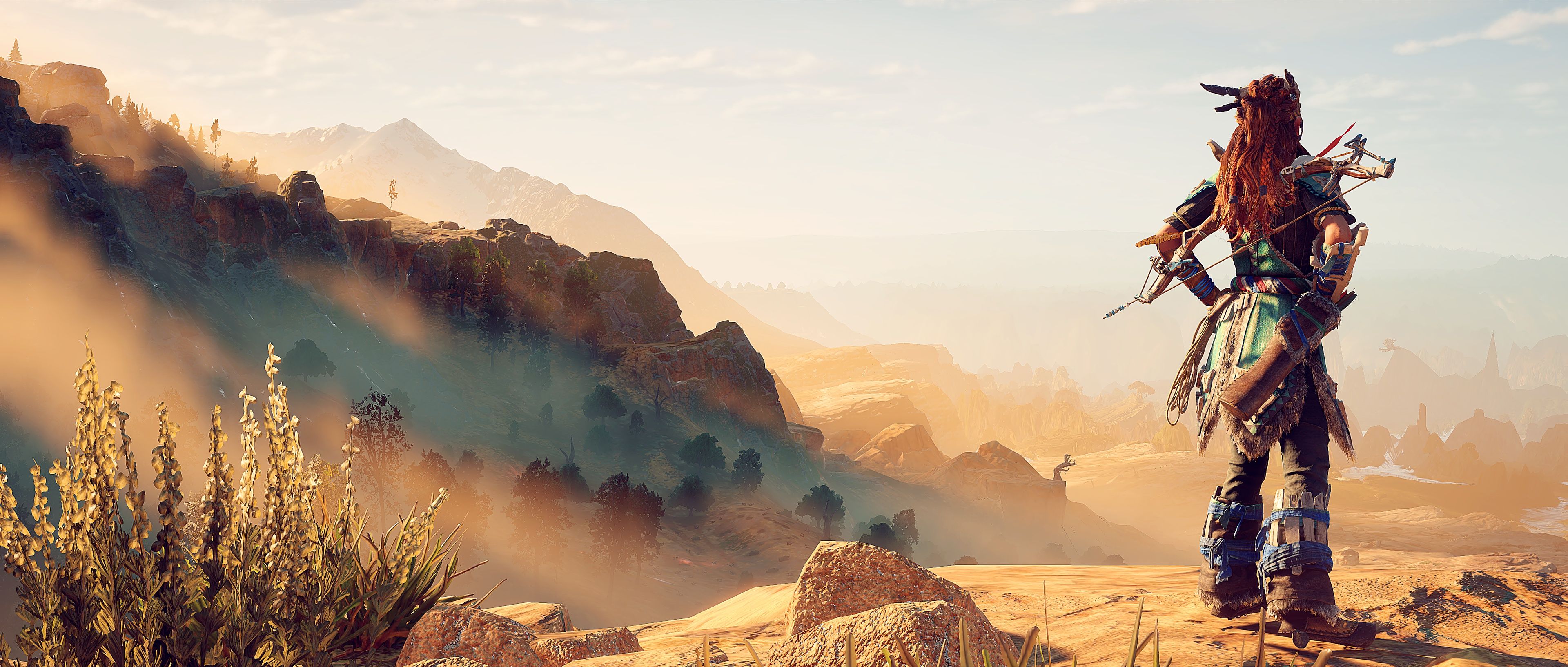 Guerriera Horizon Zero Dawn paesaggio, 3840x1633 Ultrawide, Dual Monitor