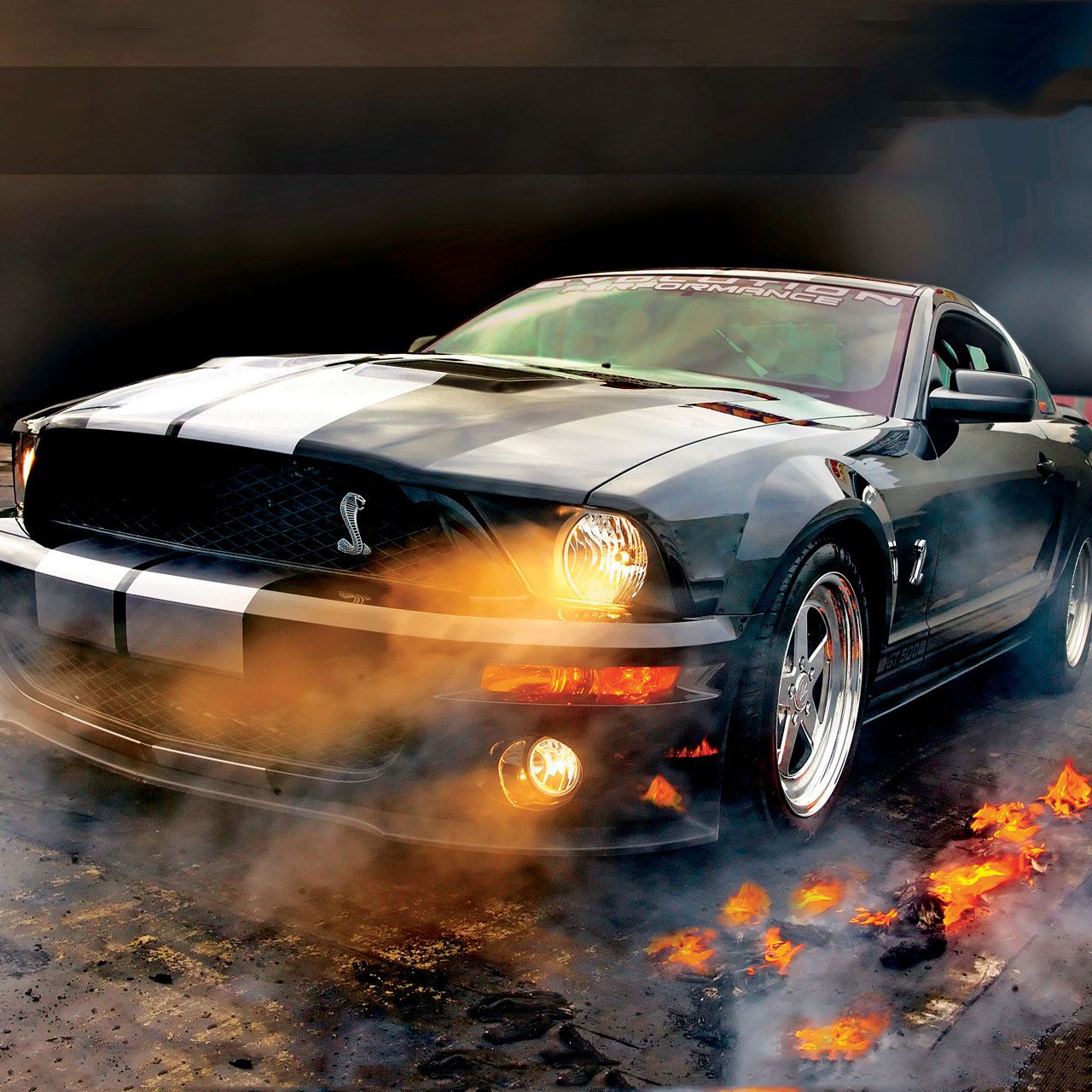 Ford Mustang Shelby nera con fiamme, 1280x1280 720p, Acer Nitro