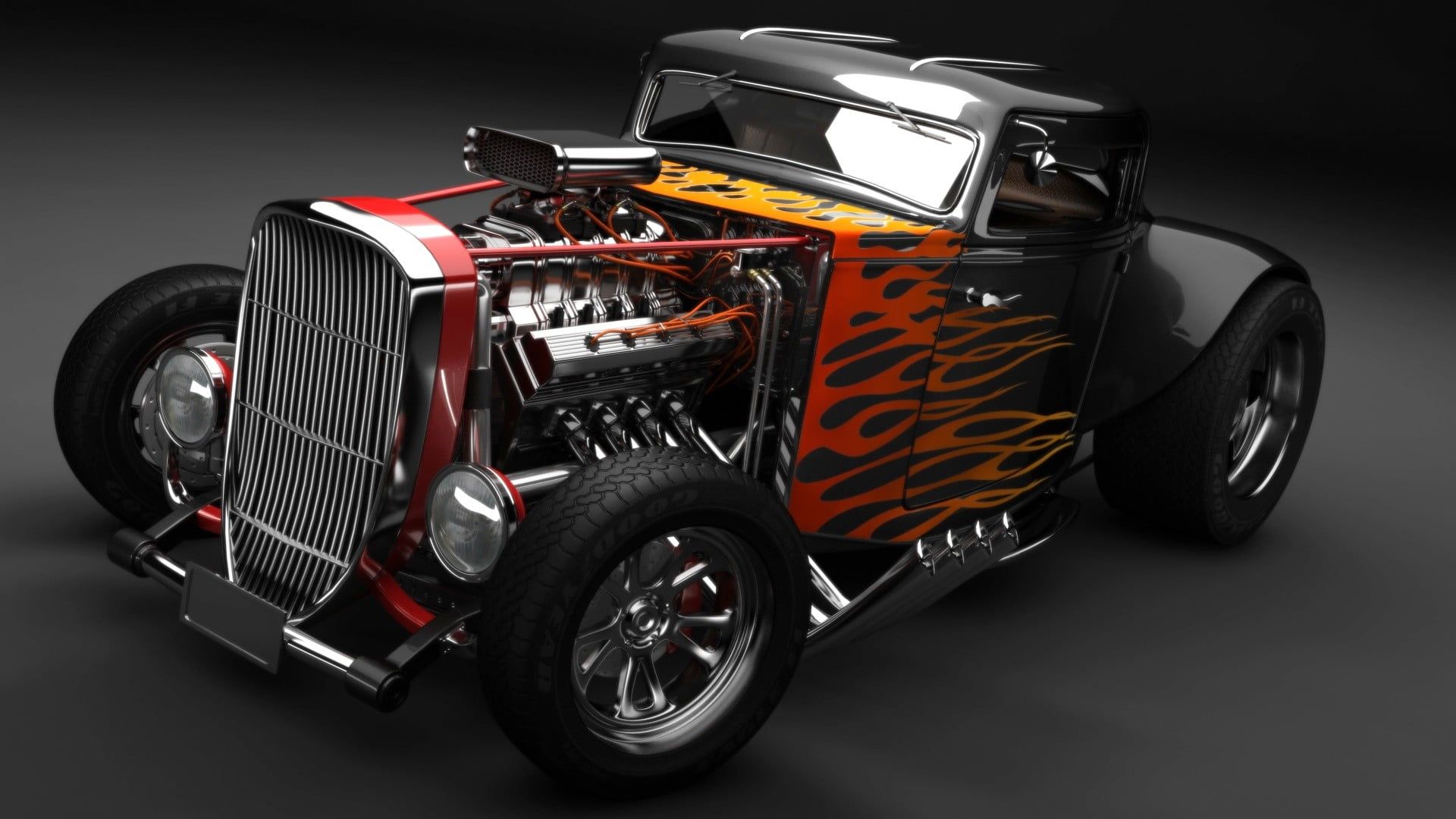 Hot rod nero con fiamme arancioni, 1920x1080 1080p, PC Desktop