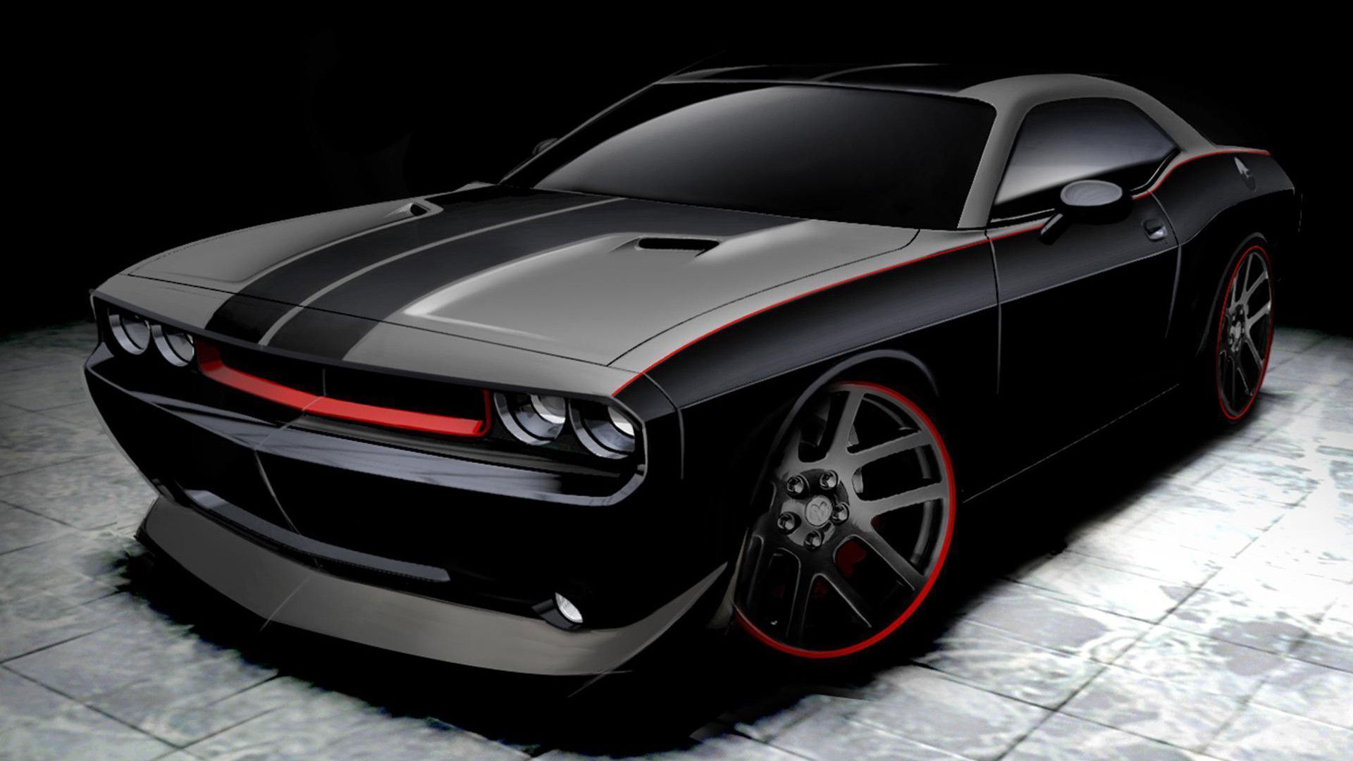 Dodge Challenger nero con strisce, muscle car, 1920x1080 Full HD, Desktop
