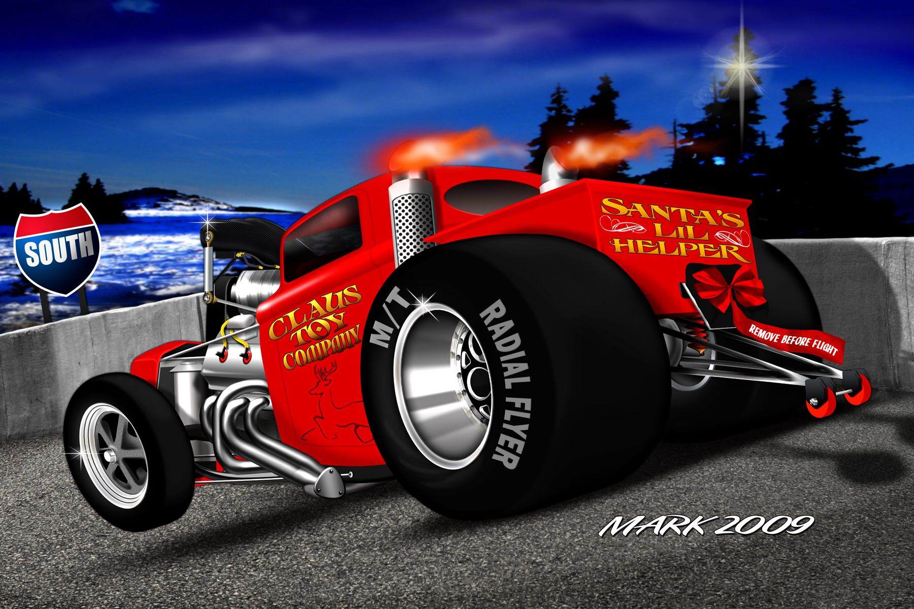Hot rod rosso natalizio Babbo Natale, 1800x1200 HD, Desktop