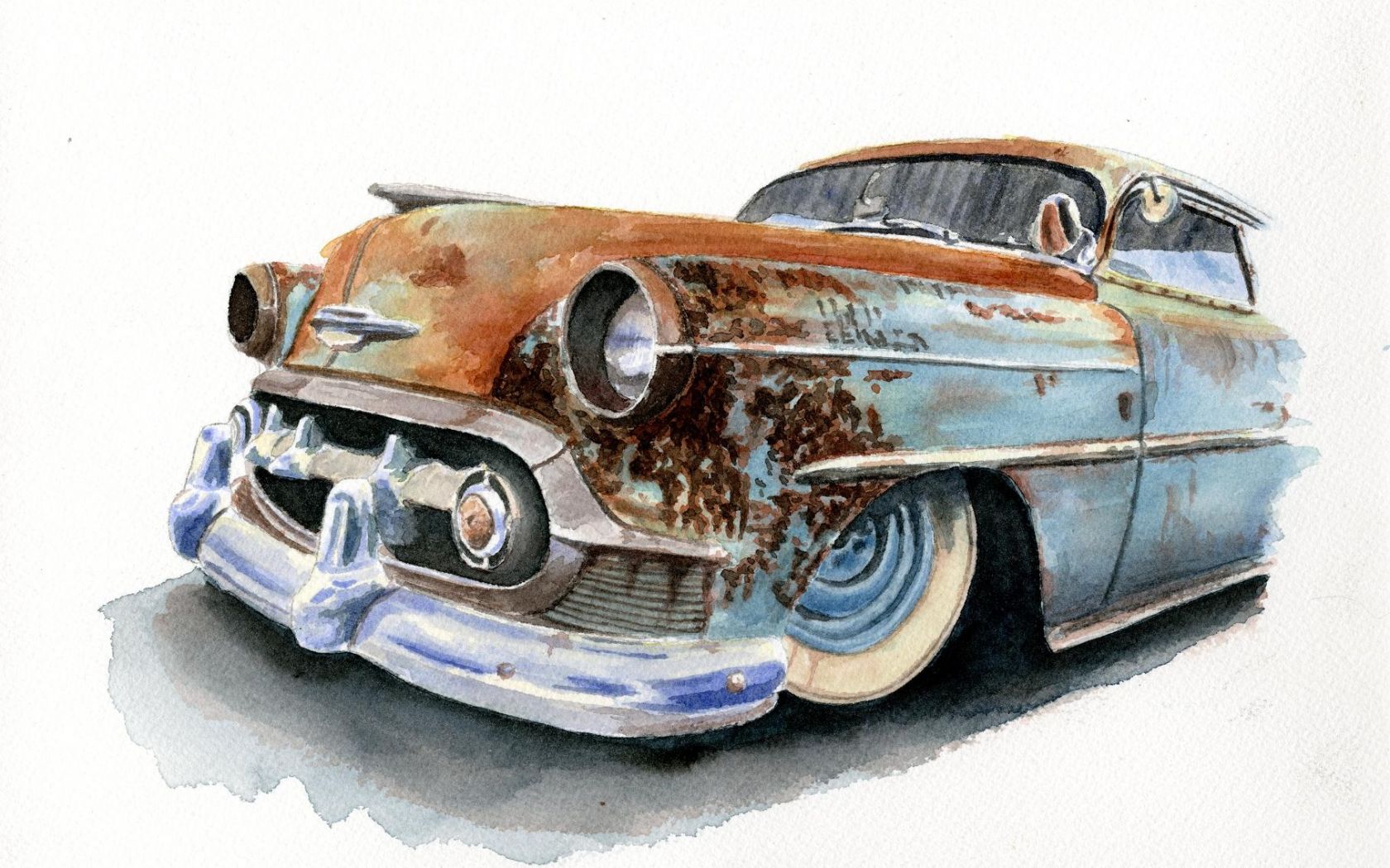 Auto d'epoca arrugginita ad acquerello, 1680x1050 HD Ready, PC