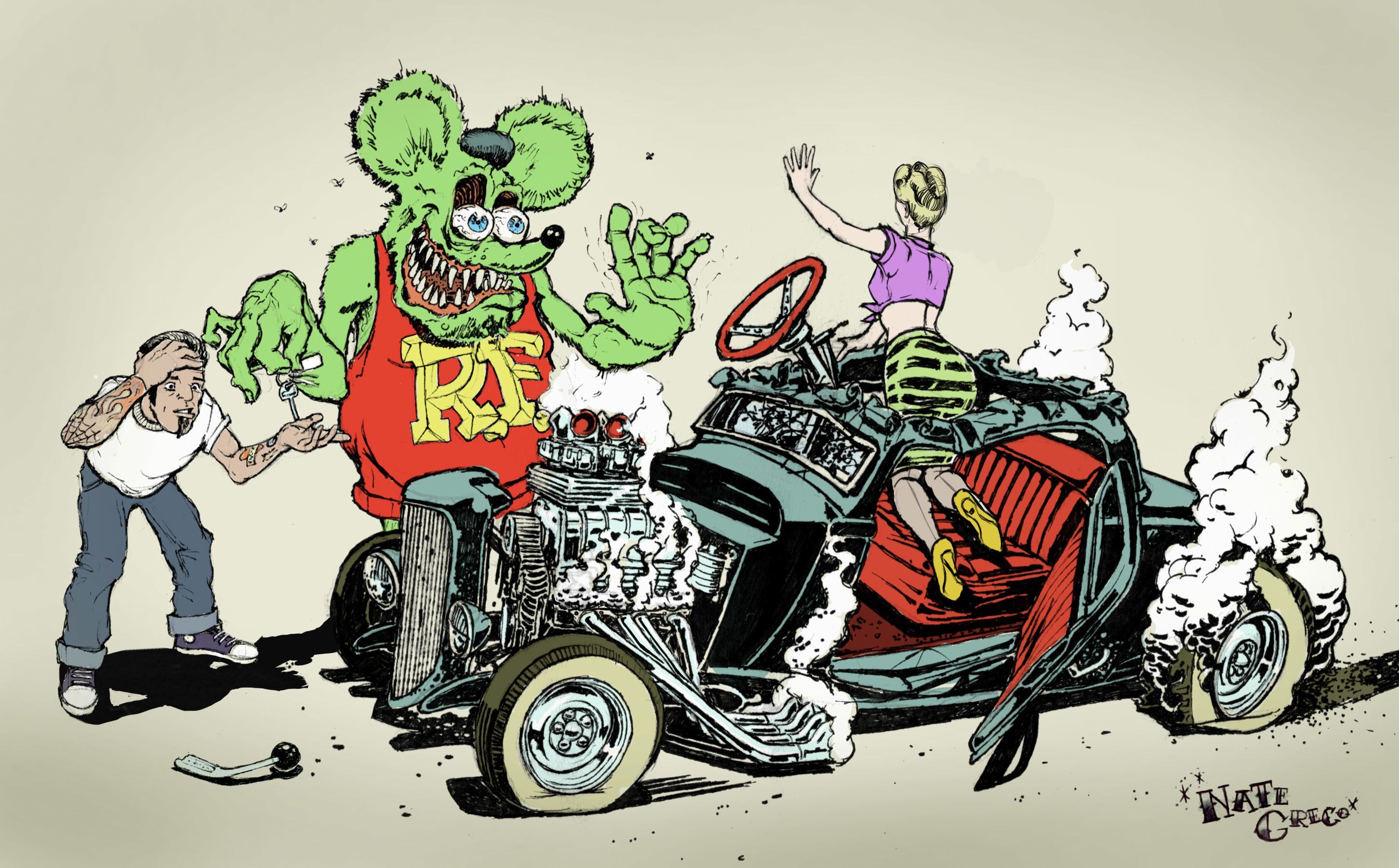 Rat Fink hot rod cartoon, 2901x1800 2K, Desktop