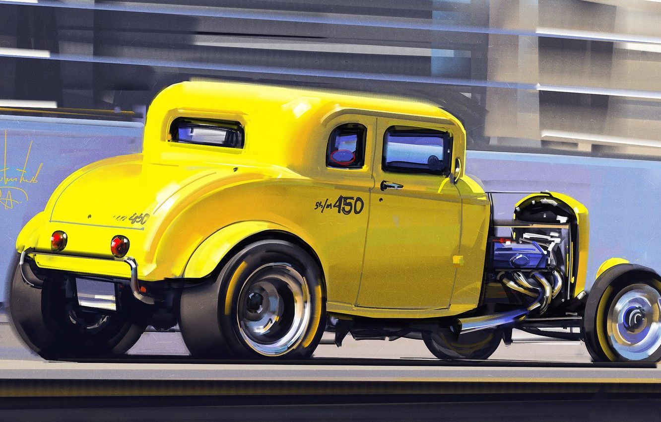 Hot rod giallo vintage, 1332x850 HD, Desktop