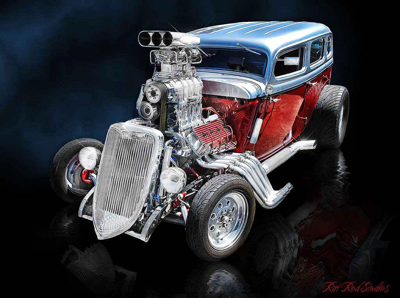 Hot rod rosso e blu classica, 1280x953 HD, Desktop