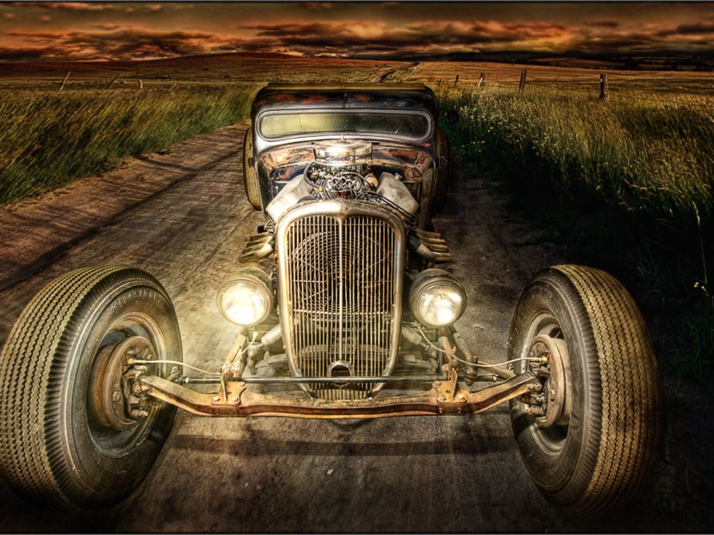 Hot rod vintage su strada sterrata, 1024x768 HD, iMac