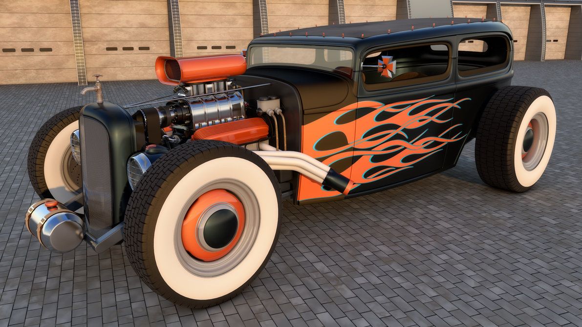 Hot rod nero fiamme arancioni, 1191x670 HD, Desktop