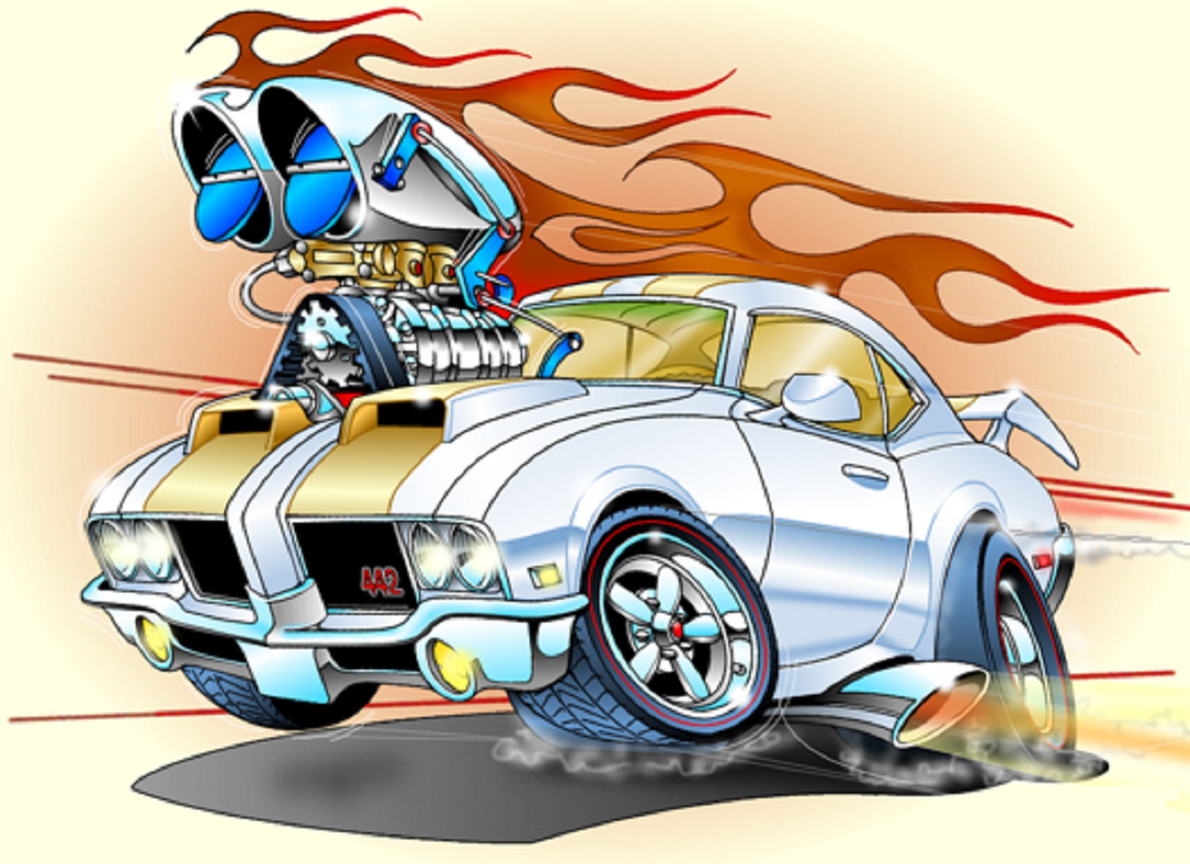 Hot rod cartoon con fiamme, 2314x1680 Hi-Res, Laptop