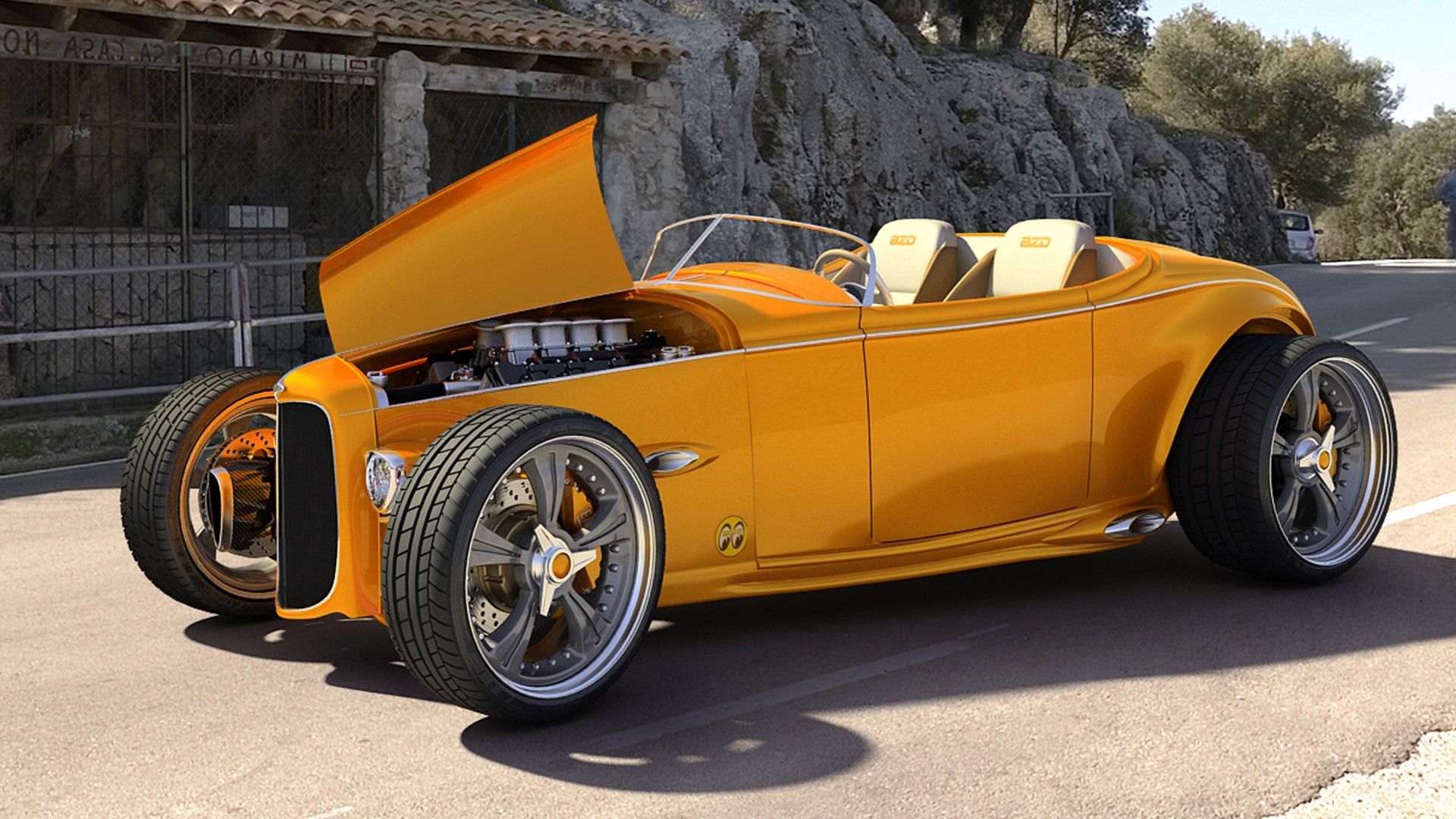 Hot rod arancione con cofano aperto, 1920x1080 Full HD 1080p, Laptop
