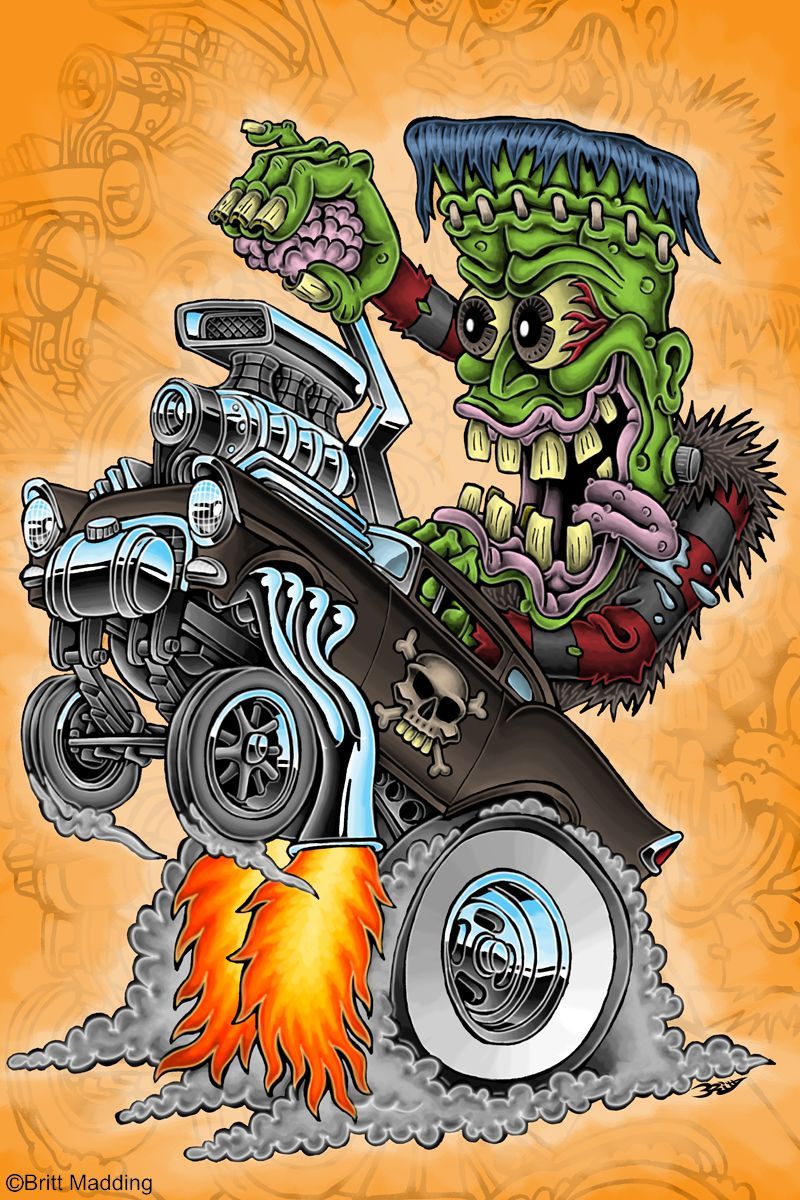 Frankenstein hot rod cartoon, 800x1200 Verticale, Telefono