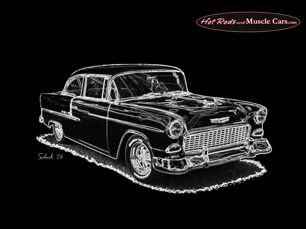 Chevrolet Bel Air disegno bianco nero, 1024x768 HD, PC