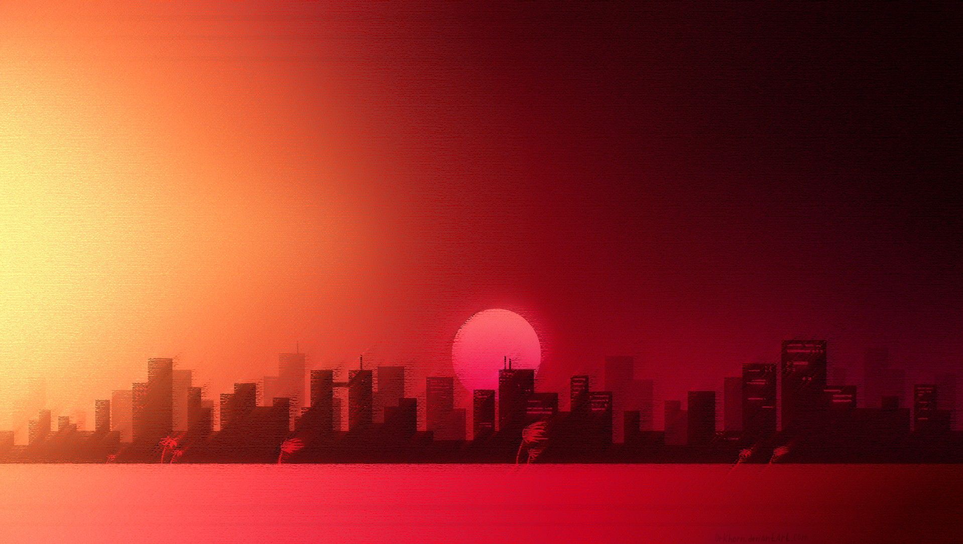 Skyline città tramonto rosso, 1918x1084 HD, Desktop