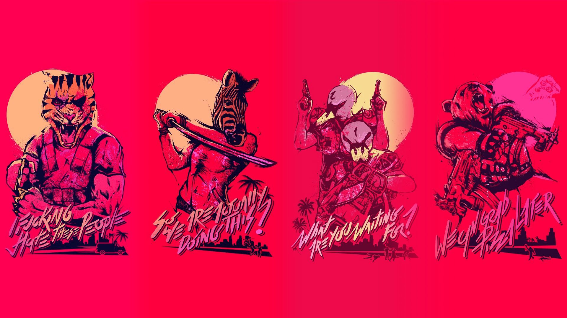 Hotline Miami 2 maschere personaggi, azione top-down, 1920x1080 Full HD, Desktop