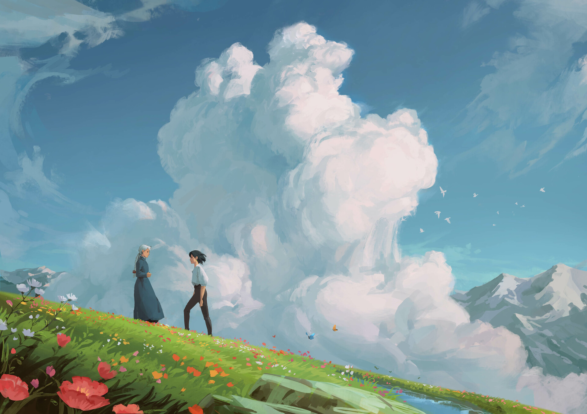 Howl e Sophie sul prato, 1920x1357 WUXGA, Desktop