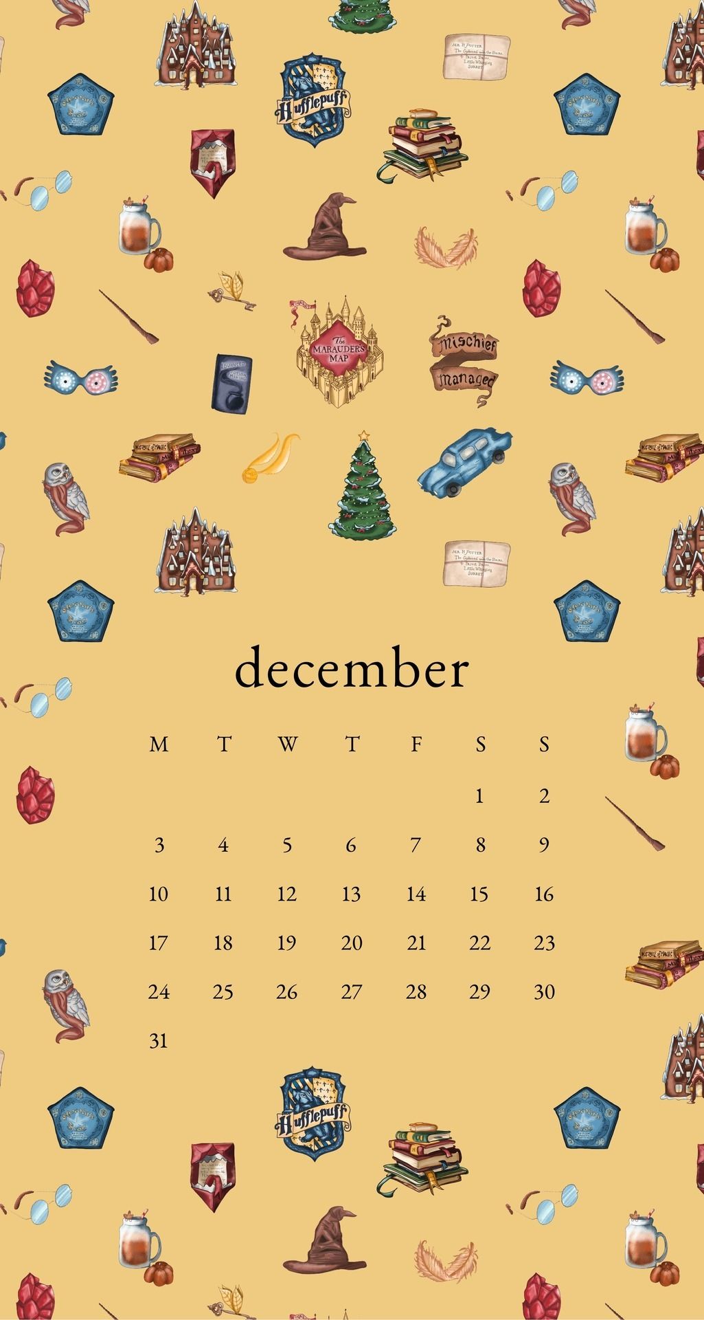 Calendario dicembre Harry Potter natalizio, mondo magico, 1025x1920 Verticale, Mobile