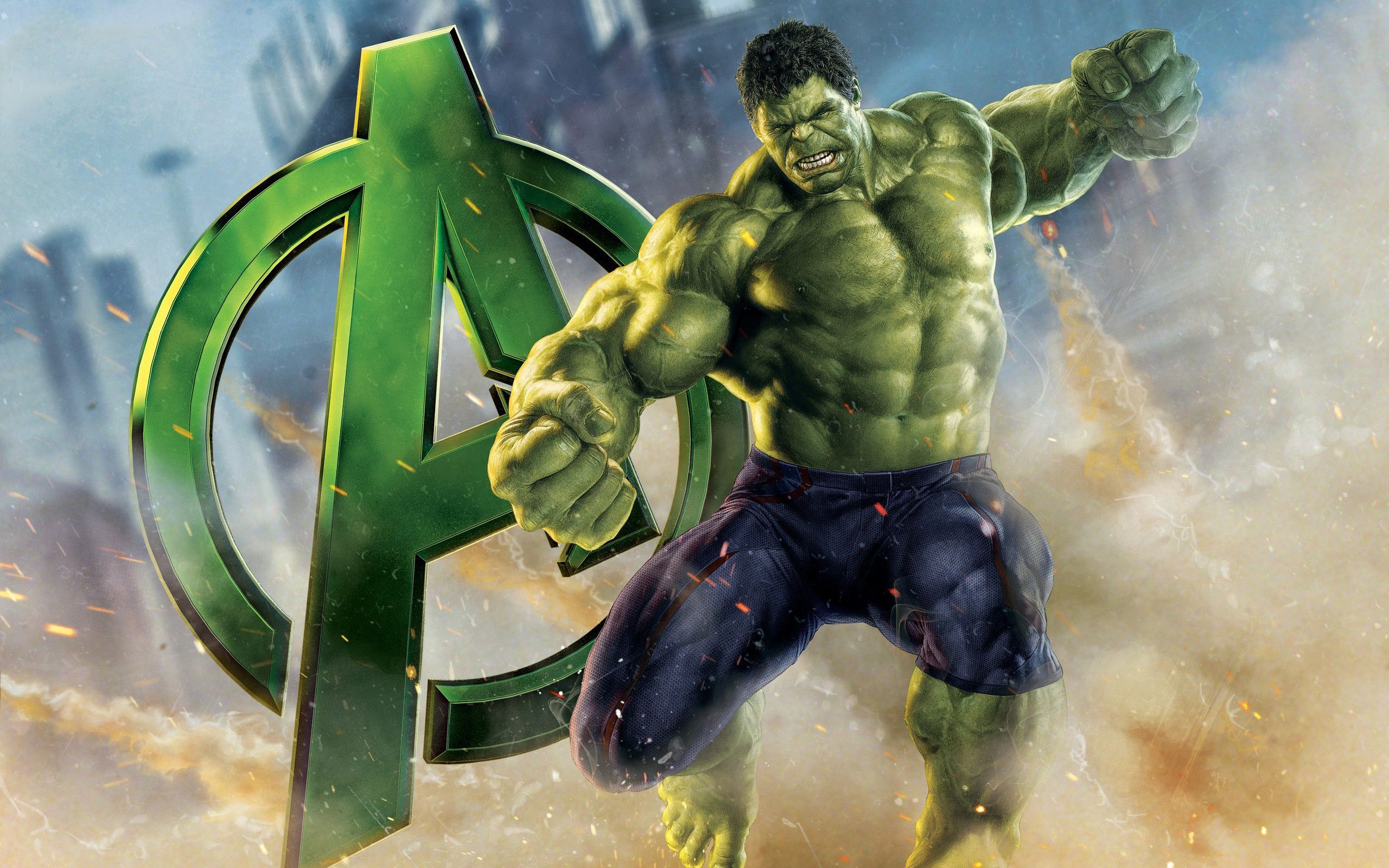 Hulk Avengers logo verde, Marvel, 2560x1600 2K+, PC Desktop