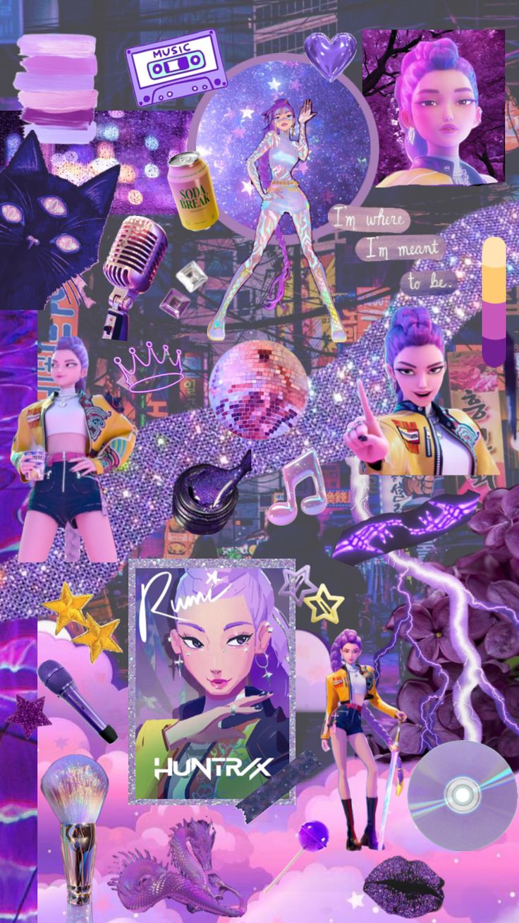 Rumi Huntrix collage viola, 736x1308 Full HD Verticale, iPhone