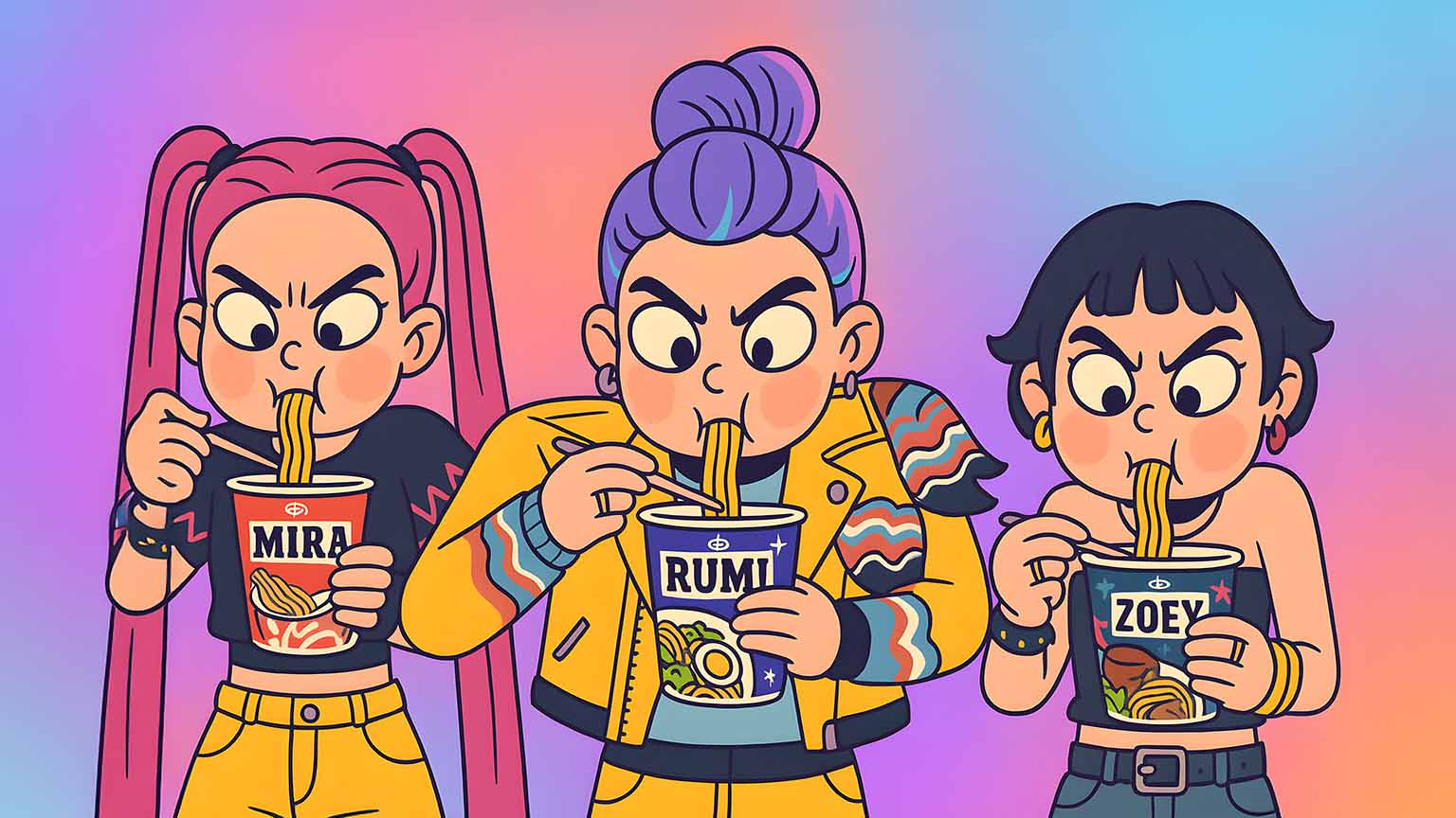 Huntrix Kpop Demon Hunters ramen, 1536x864 HD, Desktop