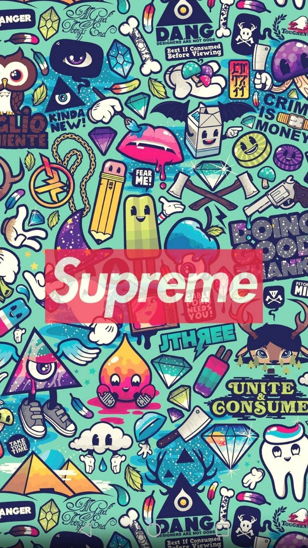 Collage adesivi Supreme colorati, streetwear, 1080x1920 Verticale, Mobile