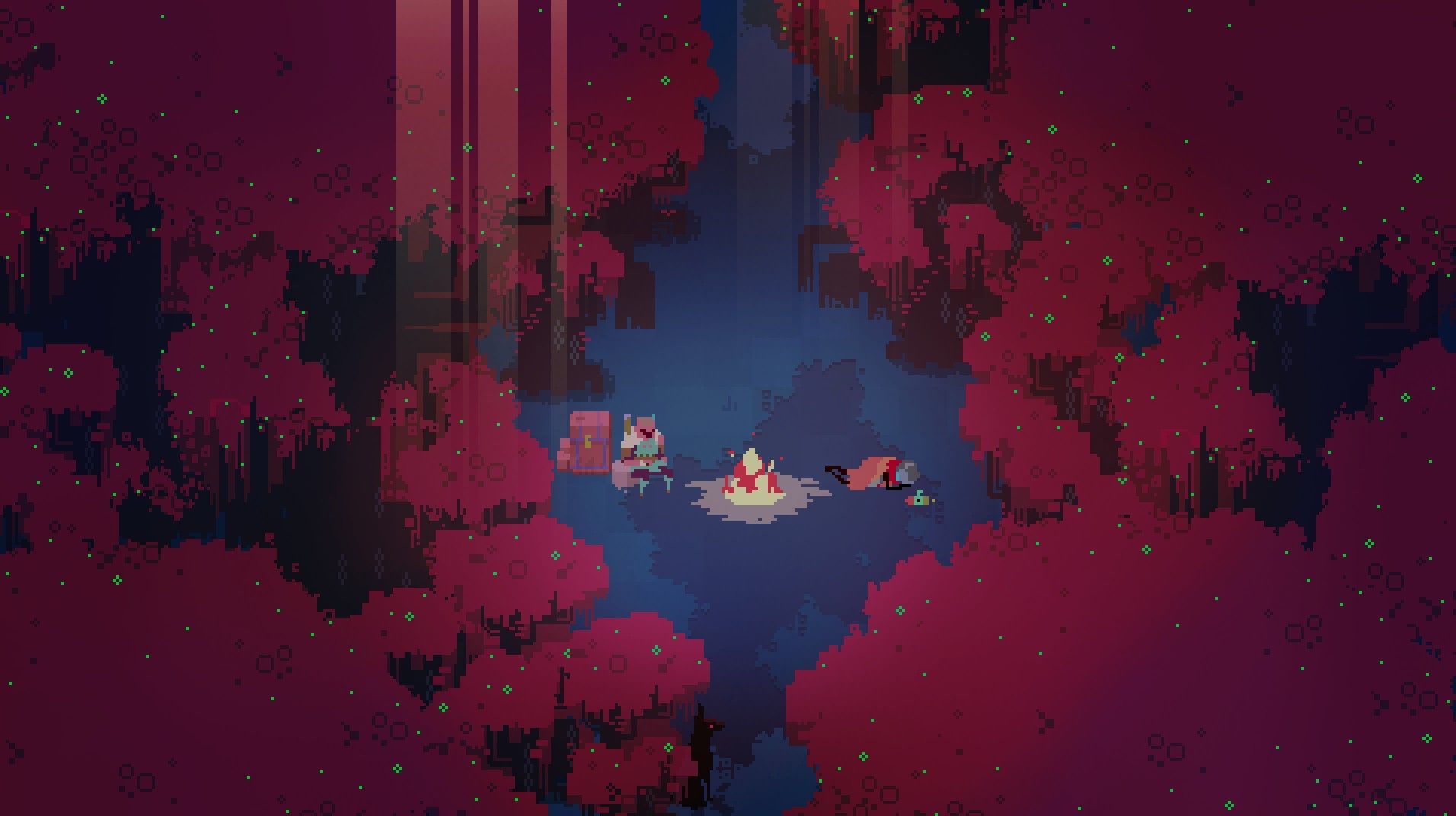 Hyper Light Drifter falò foresta, pixel art, 1912x1072 HD, Desktop