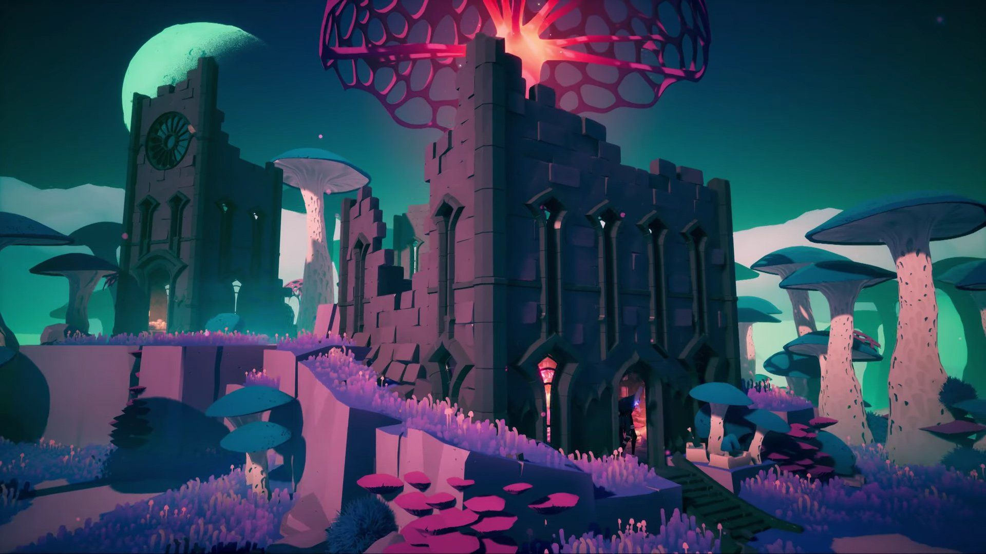 Rovine fantasy con funghi luminosi, 1920x1080 1080p, Desktop