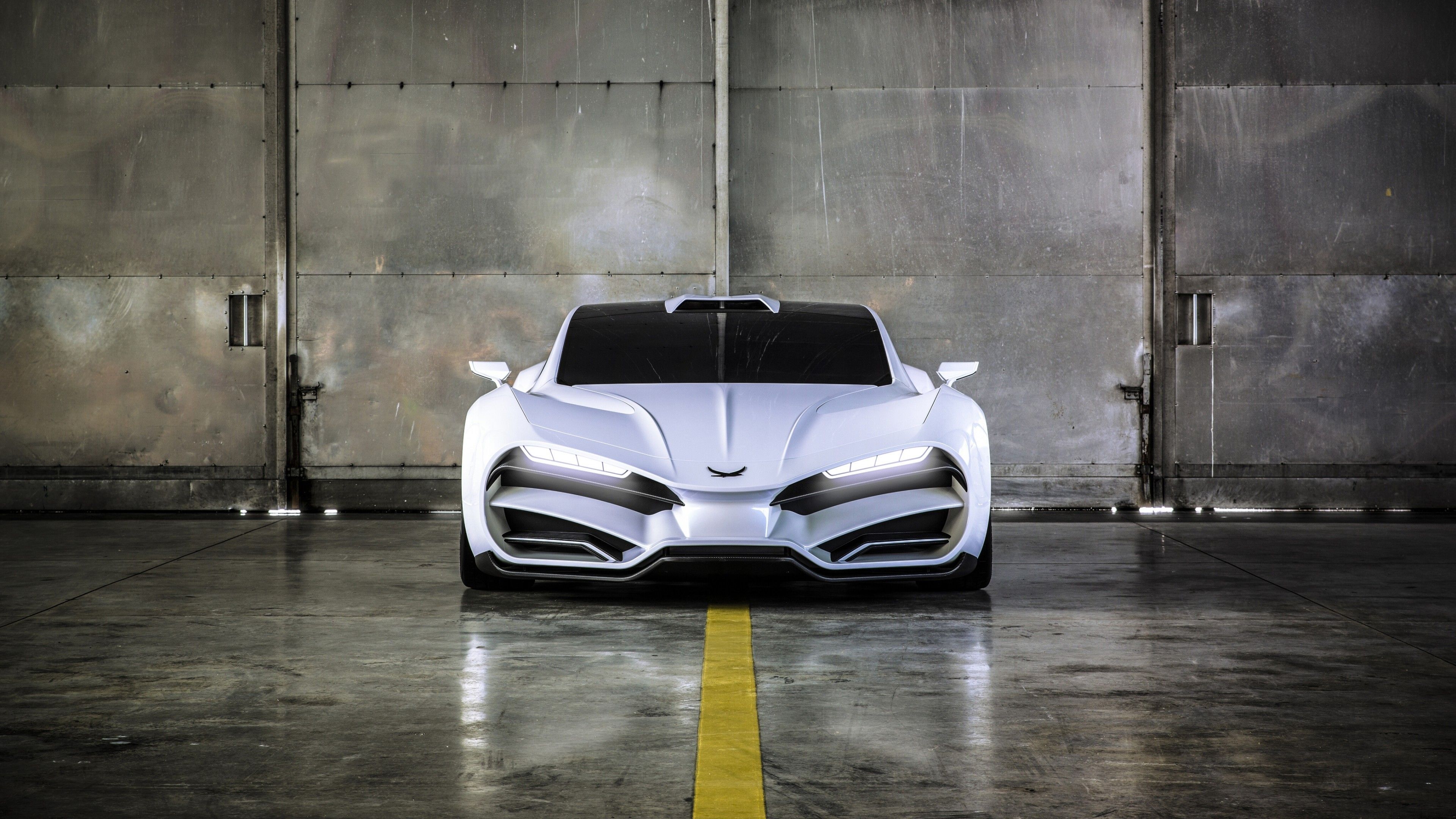 Hypercar bianca in garage, 3840x2160 UHD, PC 4K