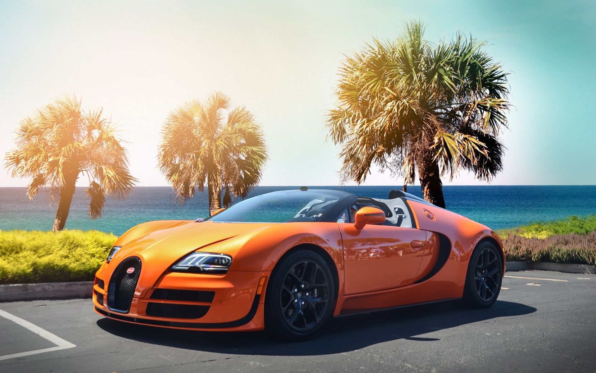 Bugatti Veyron arancione, mare, 1920x1200 Full HD+, Desktop