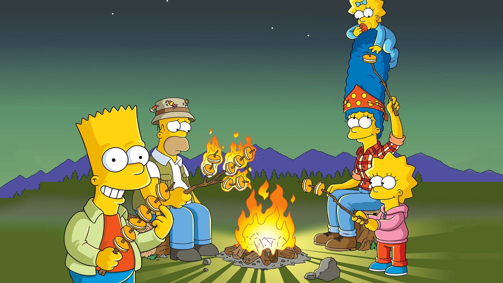Famiglia Simpson campeggio falò, 1920x1080 Full HD 1080p, Monitor Gaming