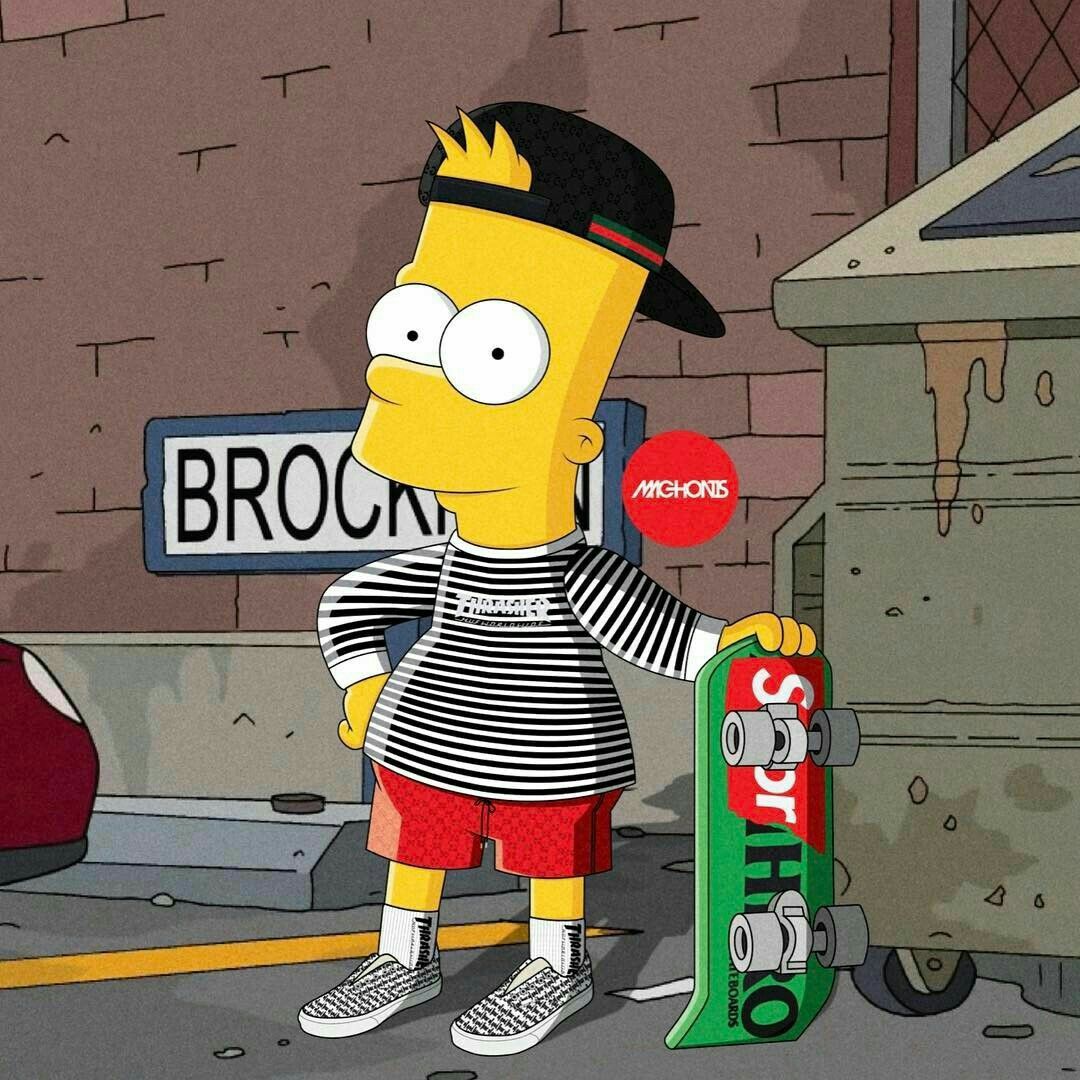 Bart Simpson skateboard Supreme, streetwear, 1080x1080 HD, Laptop