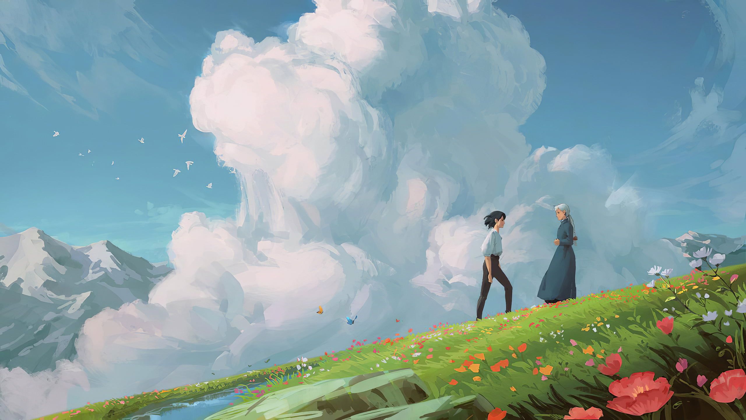 Howl e Sophie collina fiorita, 2560x1440 1440p, Desktop