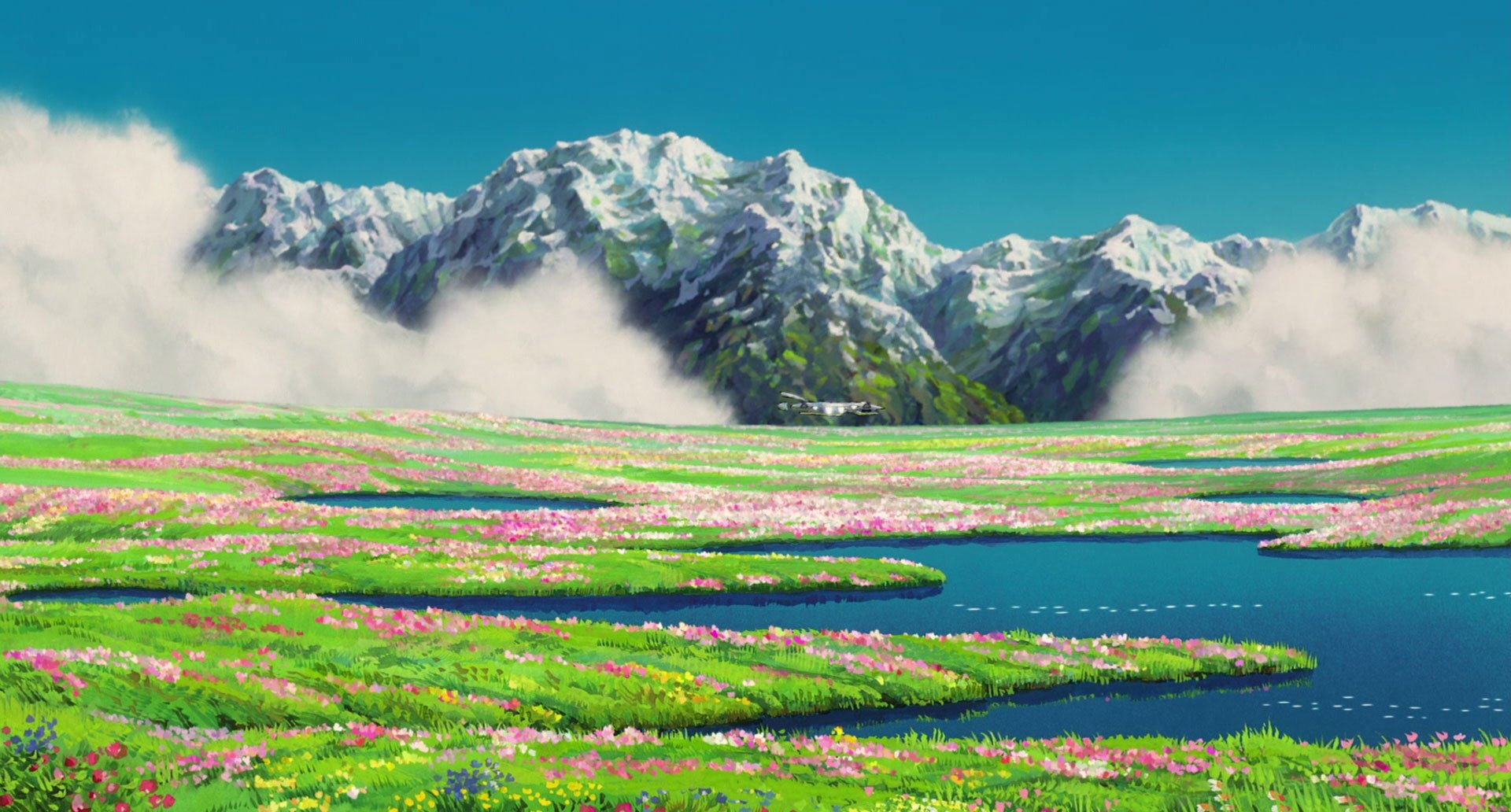 Prato fiorito con montagne innevate, 1920x1032 Full HD 1080p, Laptop